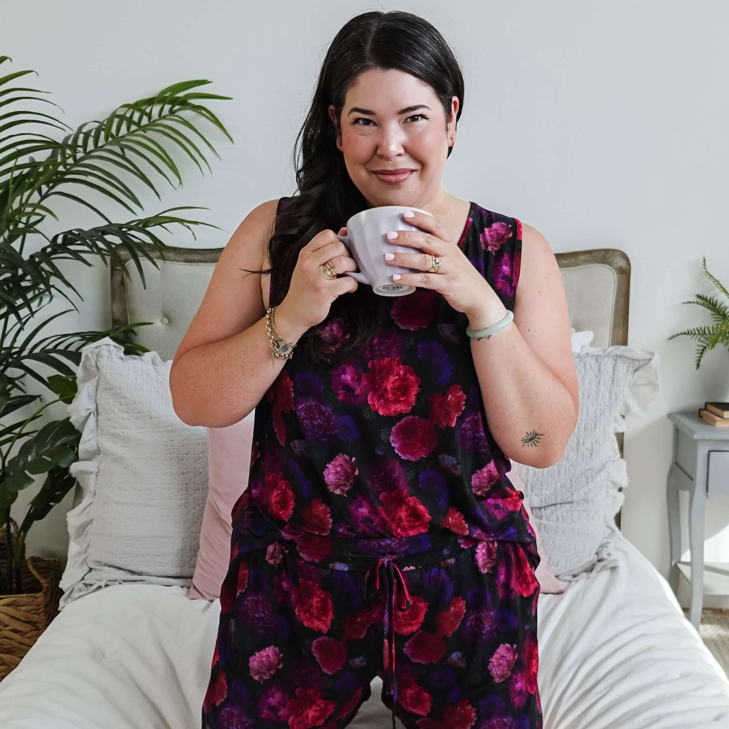 Winter Blossom Print Tank & Short PJ Set Bamboo women's purple floral bamboo tank and short pj set GEORGIA RYLAN