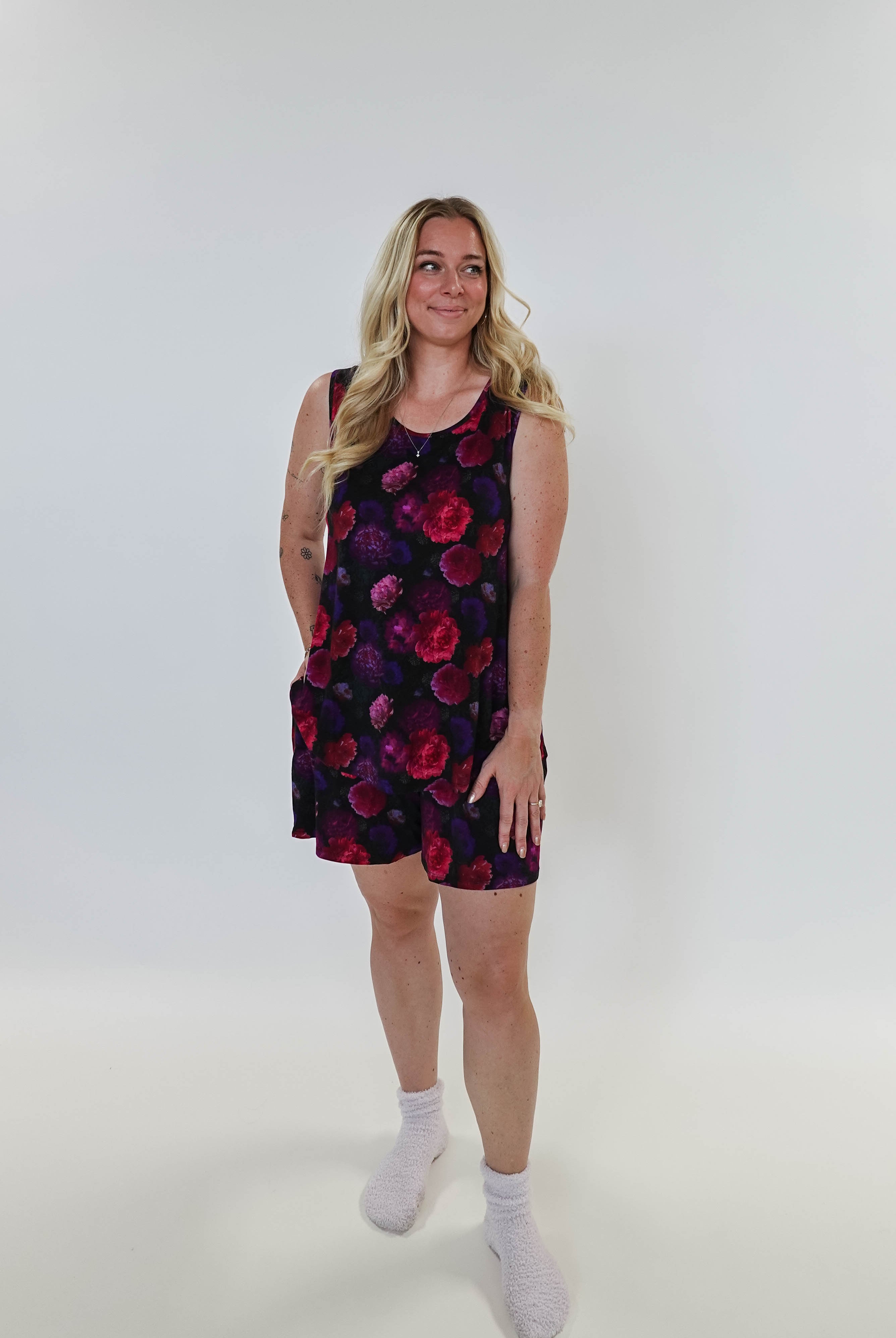 Winter Blossom Print Tank & Short PJ Set Bamboo women's purple floral bamboo tank and short pj set GEORGIA RYLAN