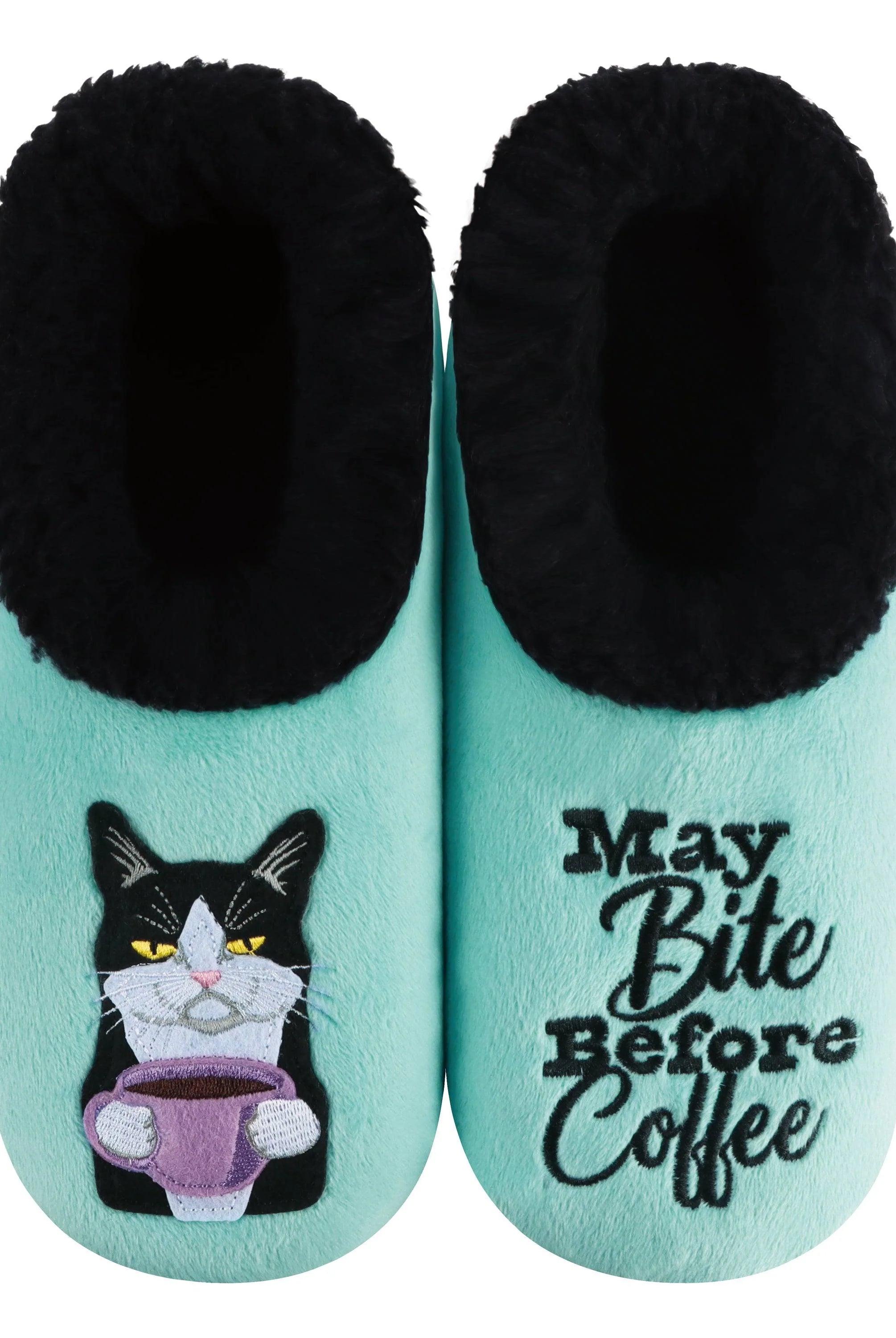 May Bite Before Coffee Cat Snoozies! Plush Grippy Slipper