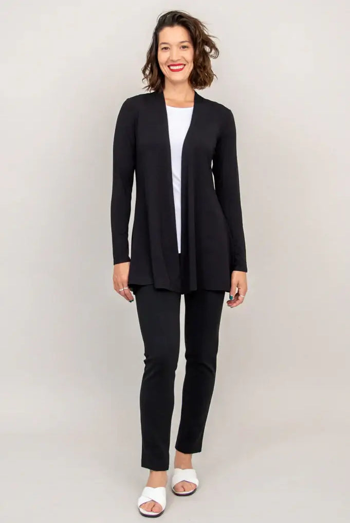 women's office layering cardigan open in lightweight bamboo - Blue Sky Clothing Co.