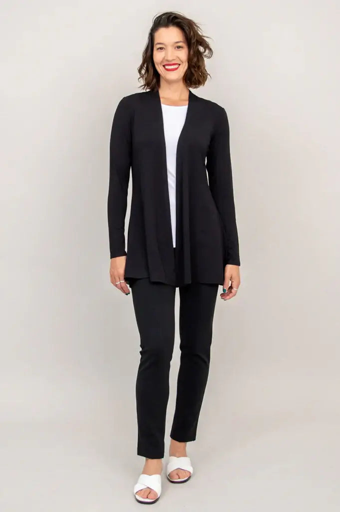 women's office layering cardigan open in lightweight bamboo - Blue Sky Clothing Co.