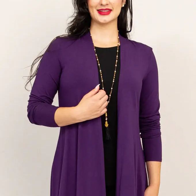 women's office layering cardigan open in lightweight bamboo - Blue Sky Clothing Co.