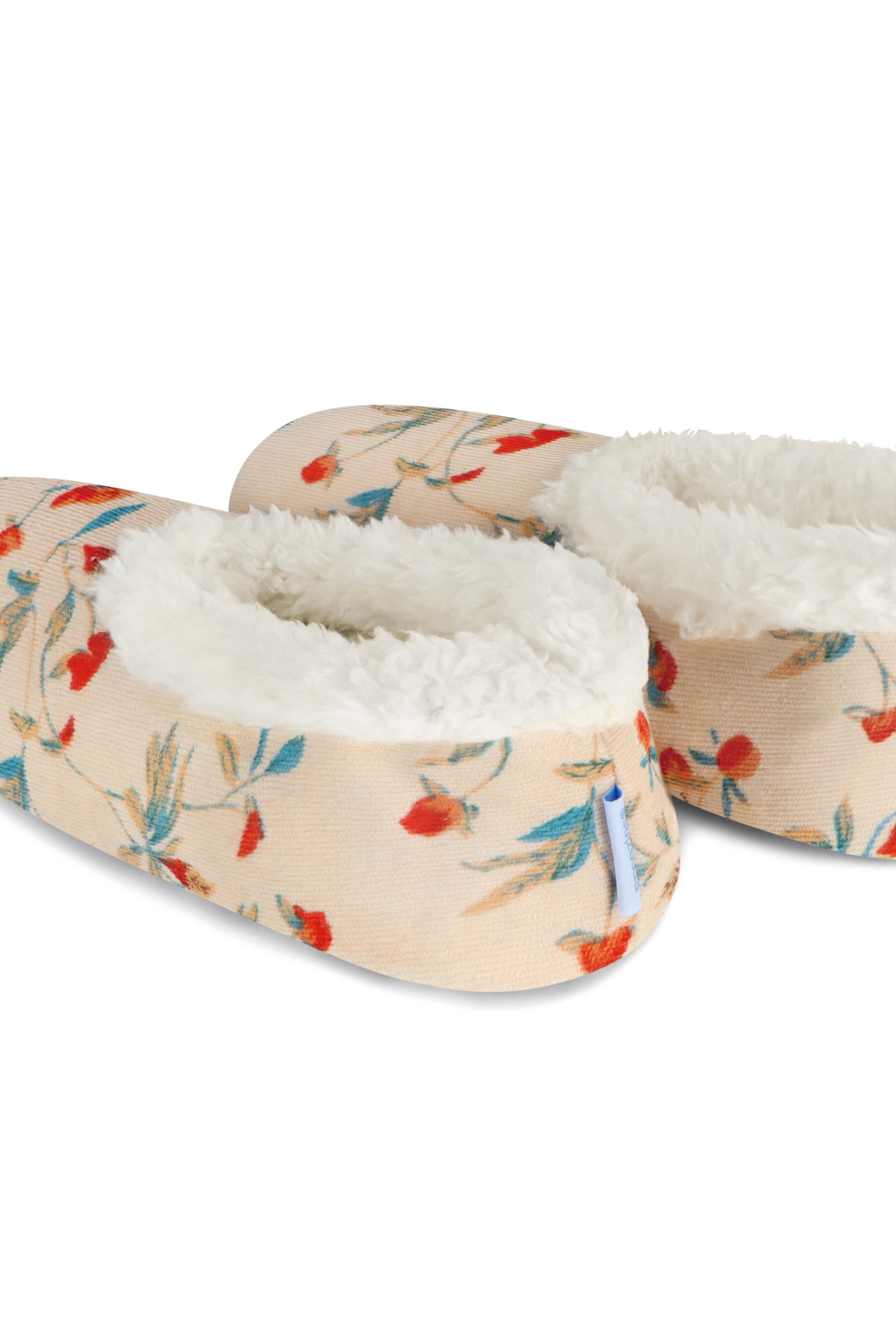 Snoozies Plush COZY Slipper Socks floral corduroy cream