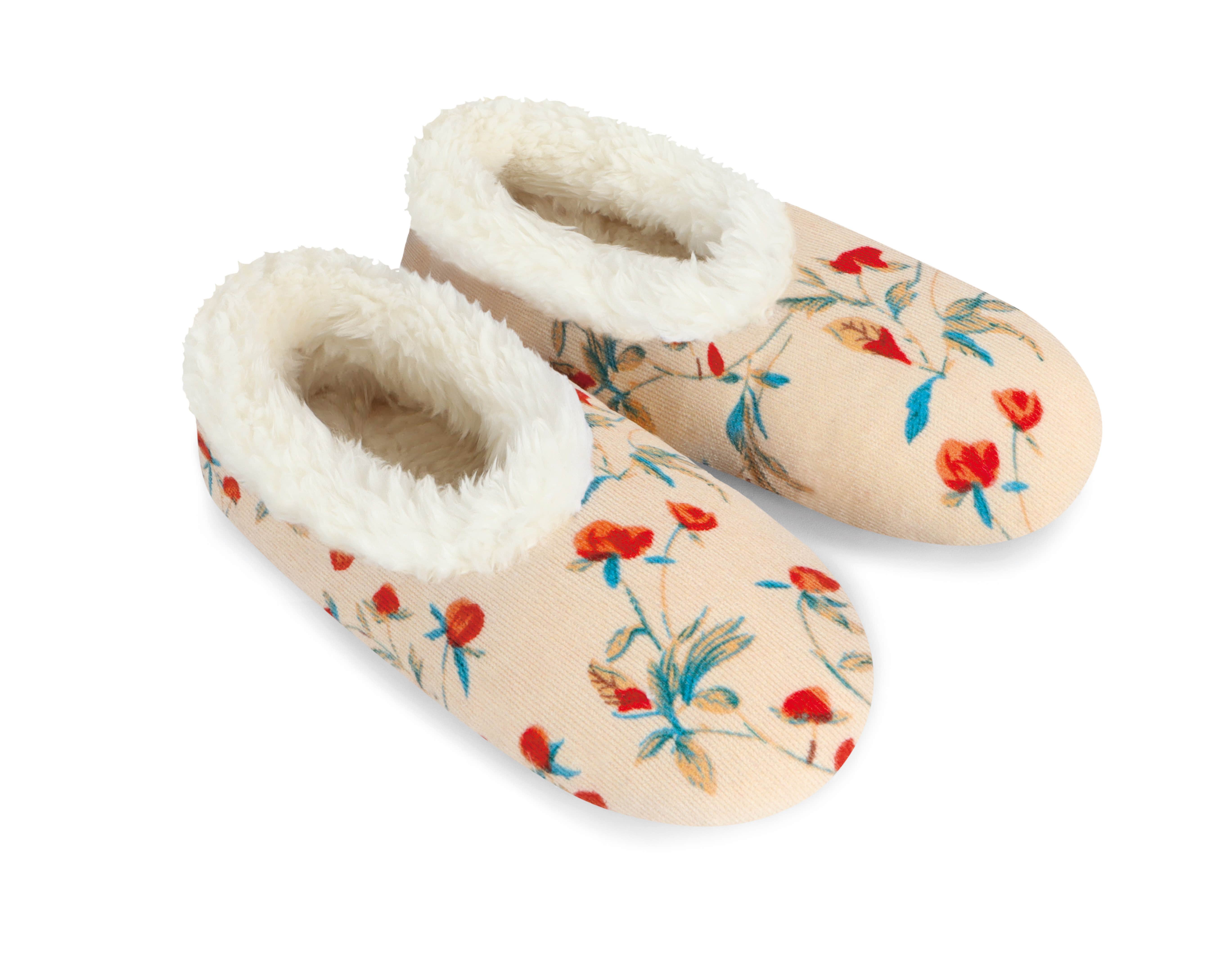 Snoozies Plush COZY Slipper Socks floral corduroy cream
