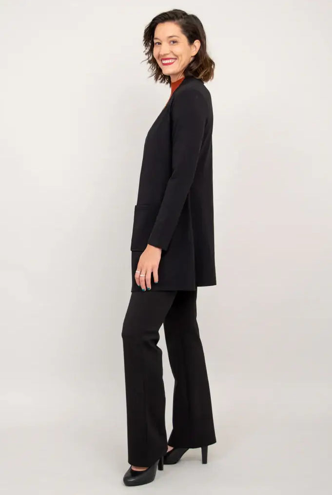 women's black classic cardigan for office layering, casual elegant bamboo cotton.
