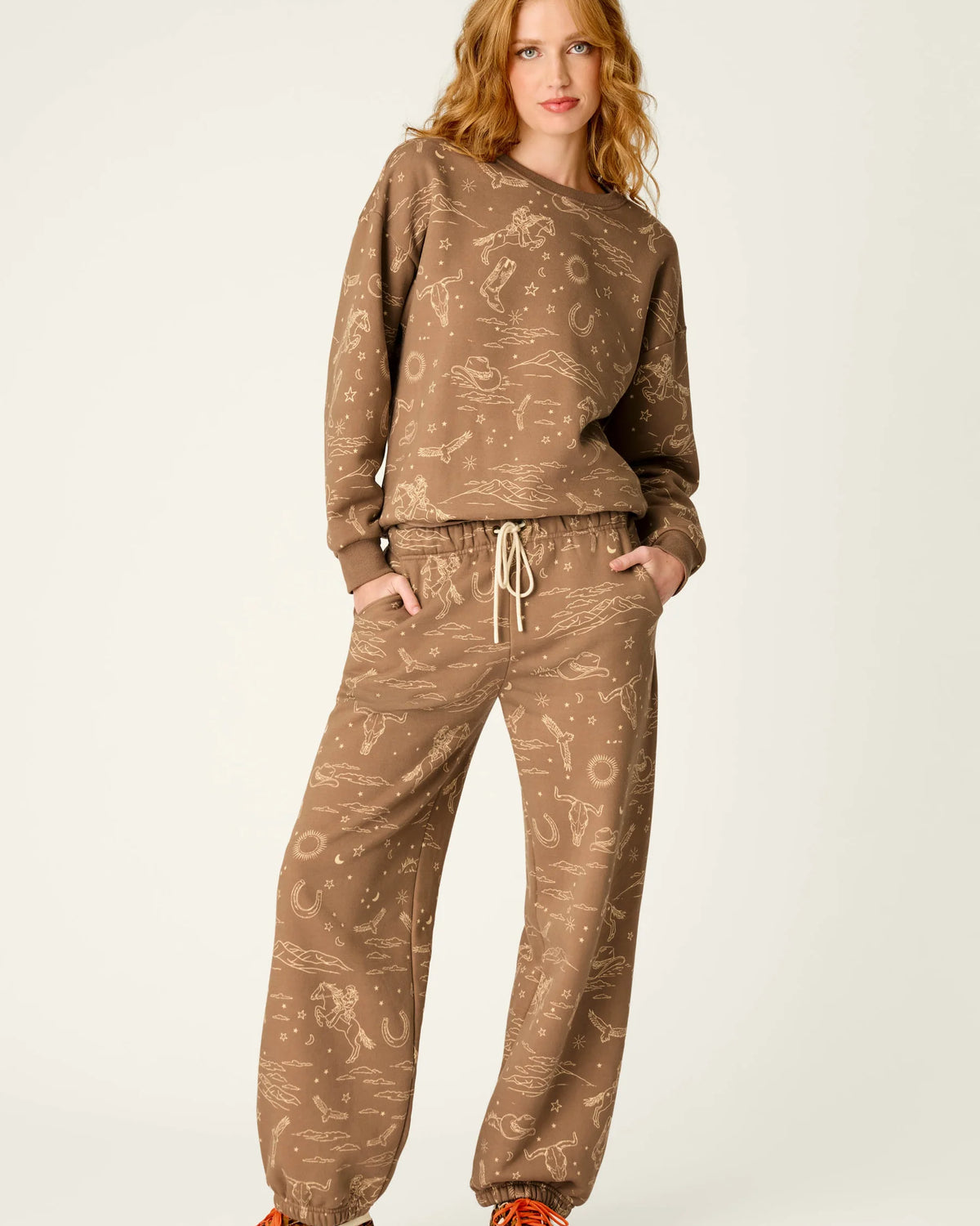 PJ Salvage Western Ways Fleece Lounge Set model full length — Cloud Nine Pajamas Edmonton