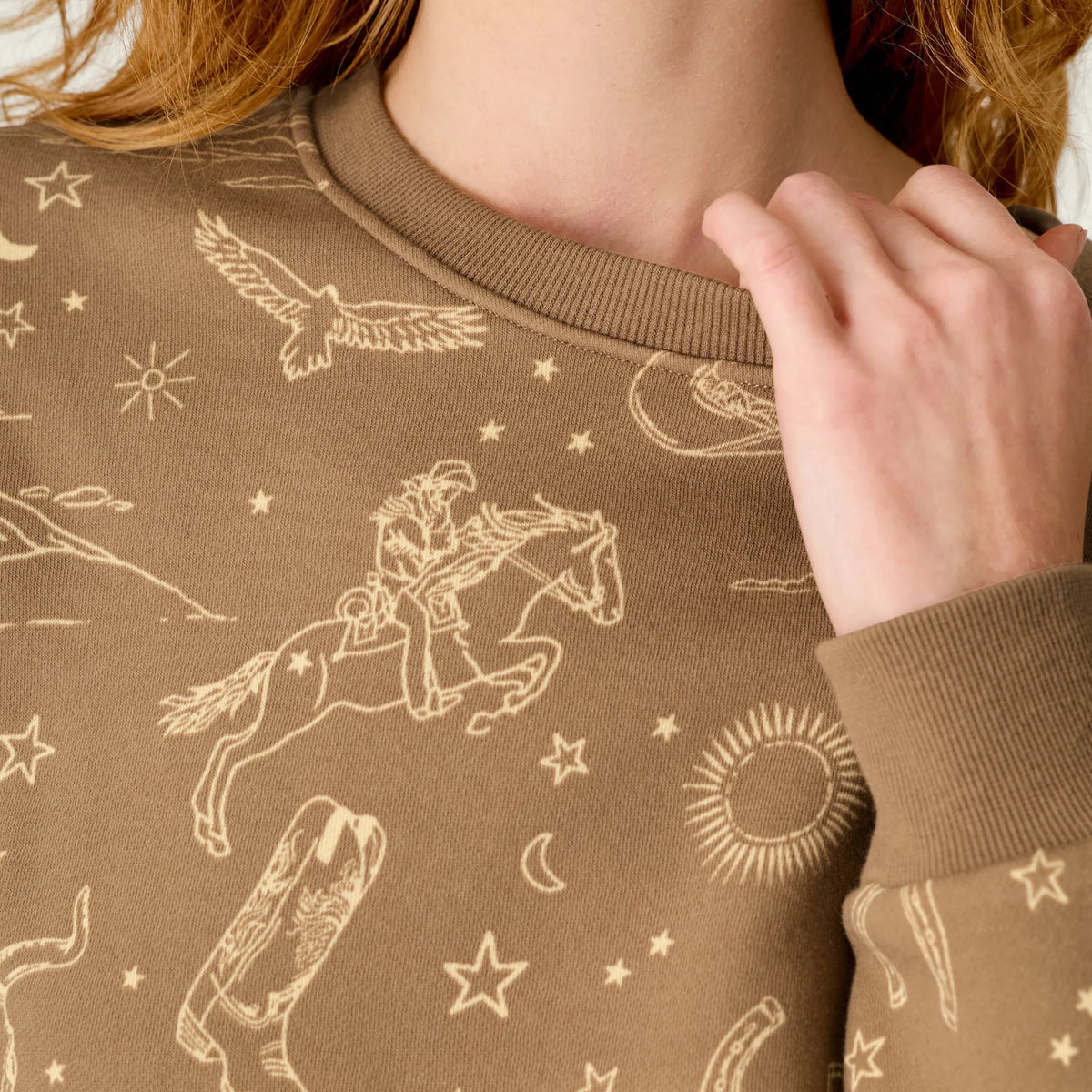 PJ Salvage Western Ways Sweatshirt western print longhorn skull close-up — Cloud Nine Pajamas