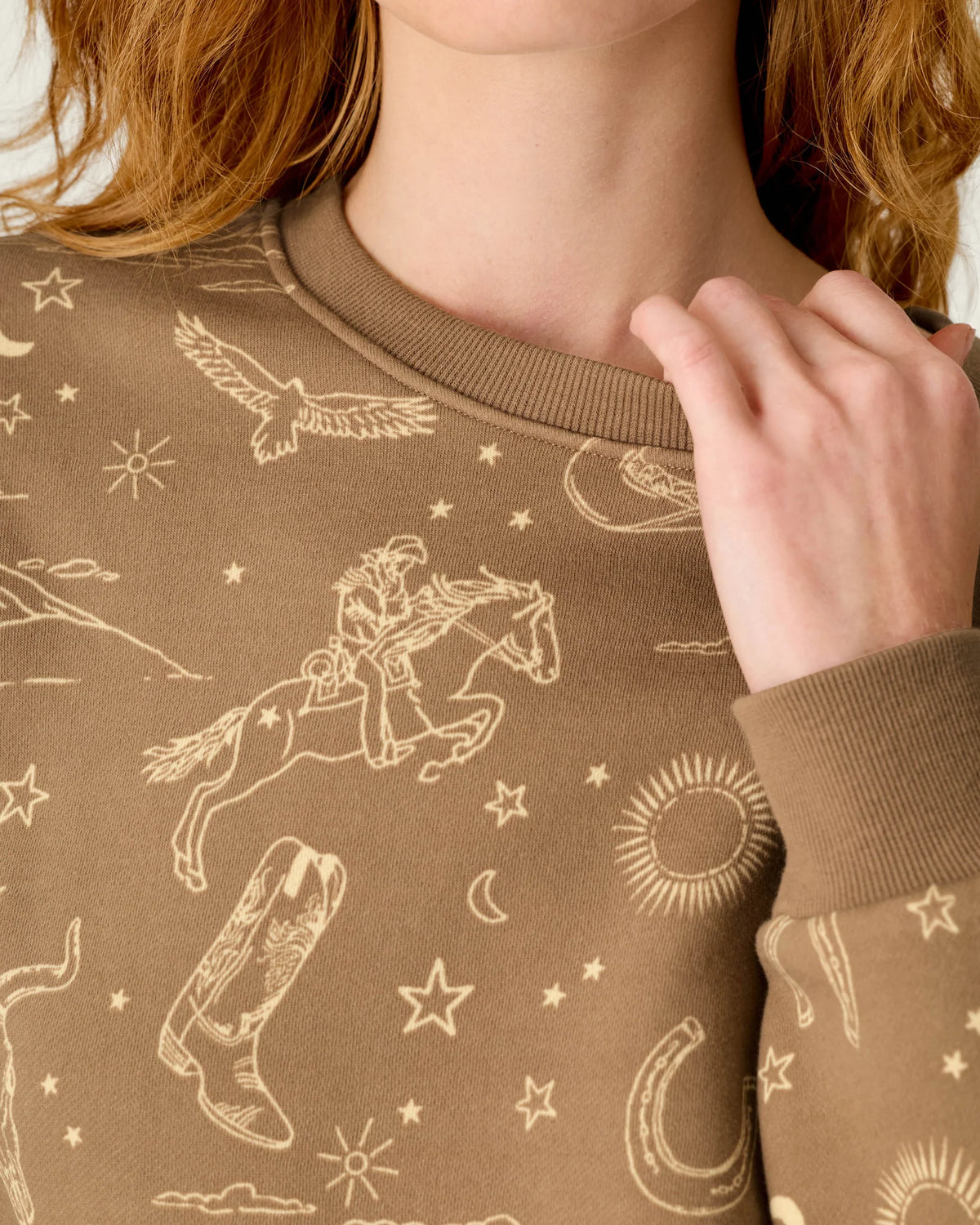 PJ Salvage Western Ways Sweatshirt western print longhorn skull close-up — Cloud Nine Pajamas