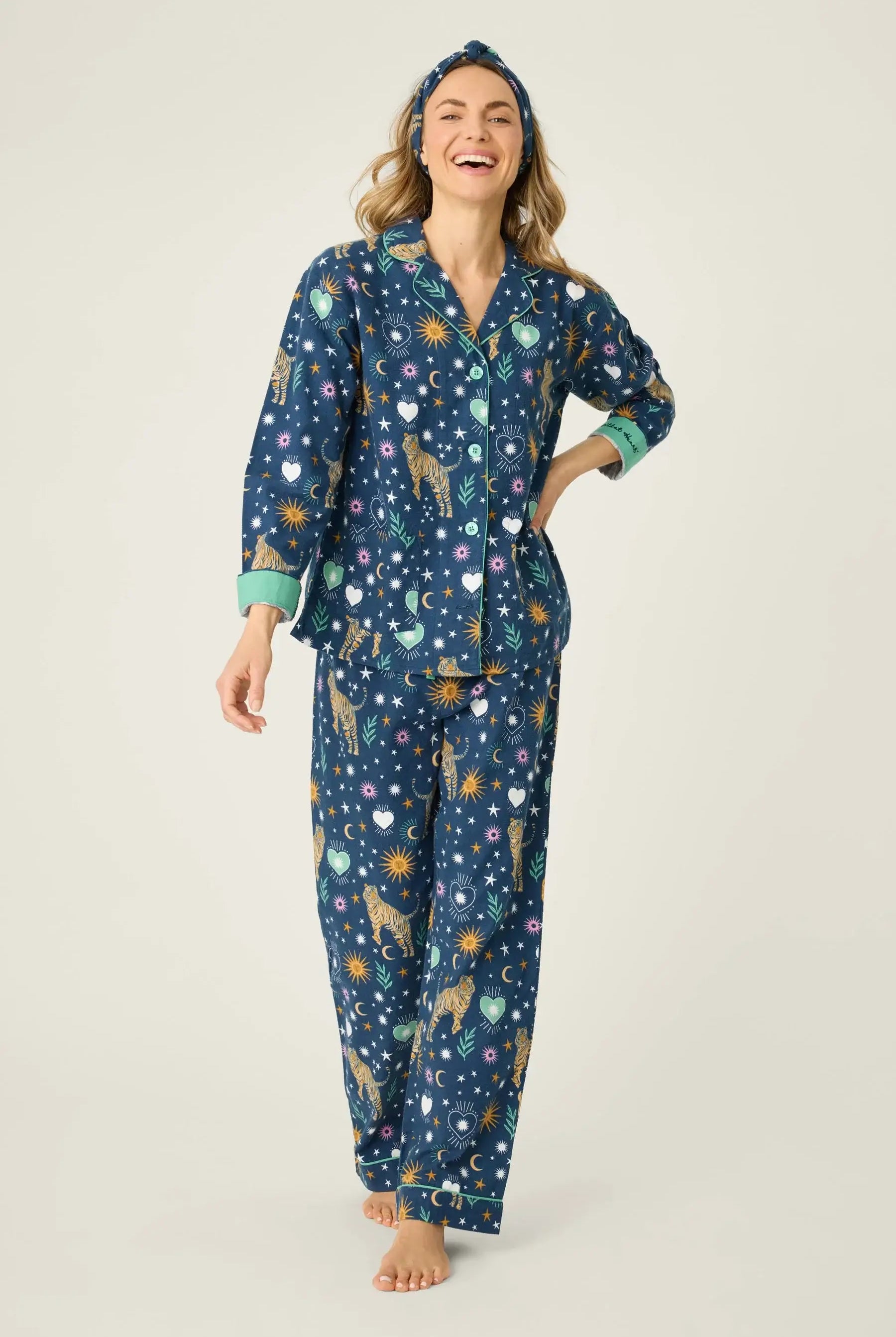 women's navy flannel tiger print pj set pj salvage
