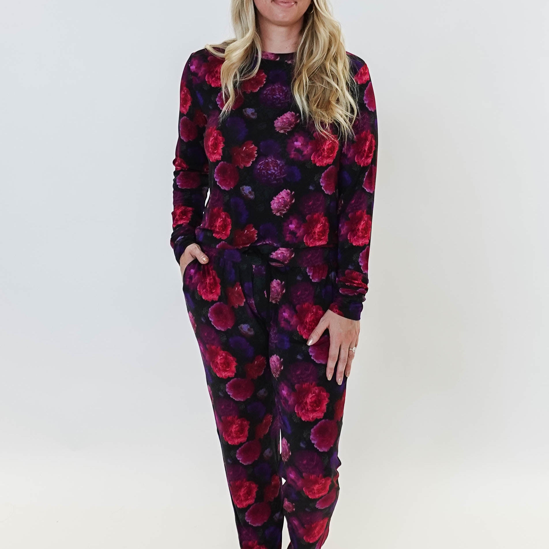 Winter Blossom Long Sleeve Jogger Bamboo PJ Set Women's Bamboo Loungewear Jogger Set Printed Floral GEORGIA RYLAN
