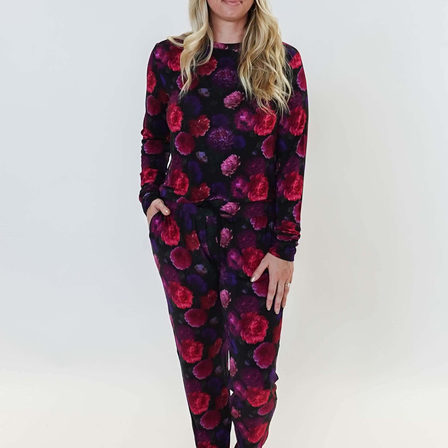 Winter Blossom Long Sleeve Jogger Bamboo PJ Set Women's Bamboo Loungewear Jogger Set Printed Floral GEORGIA RYLAN