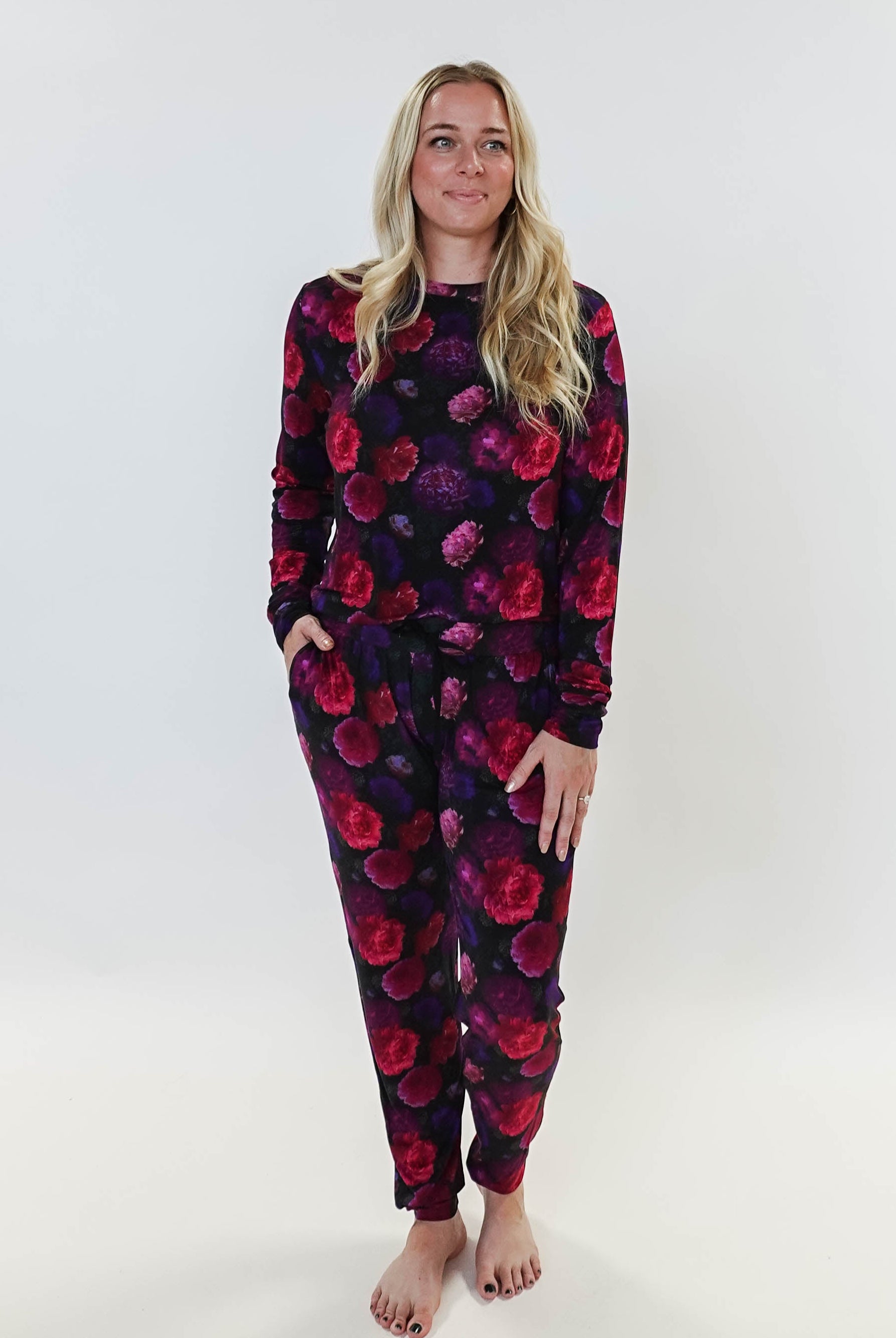 Winter Blossom Long Sleeve Jogger Bamboo PJ Set Women's Bamboo Loungewear Jogger Set Printed Floral GEORGIA RYLAN