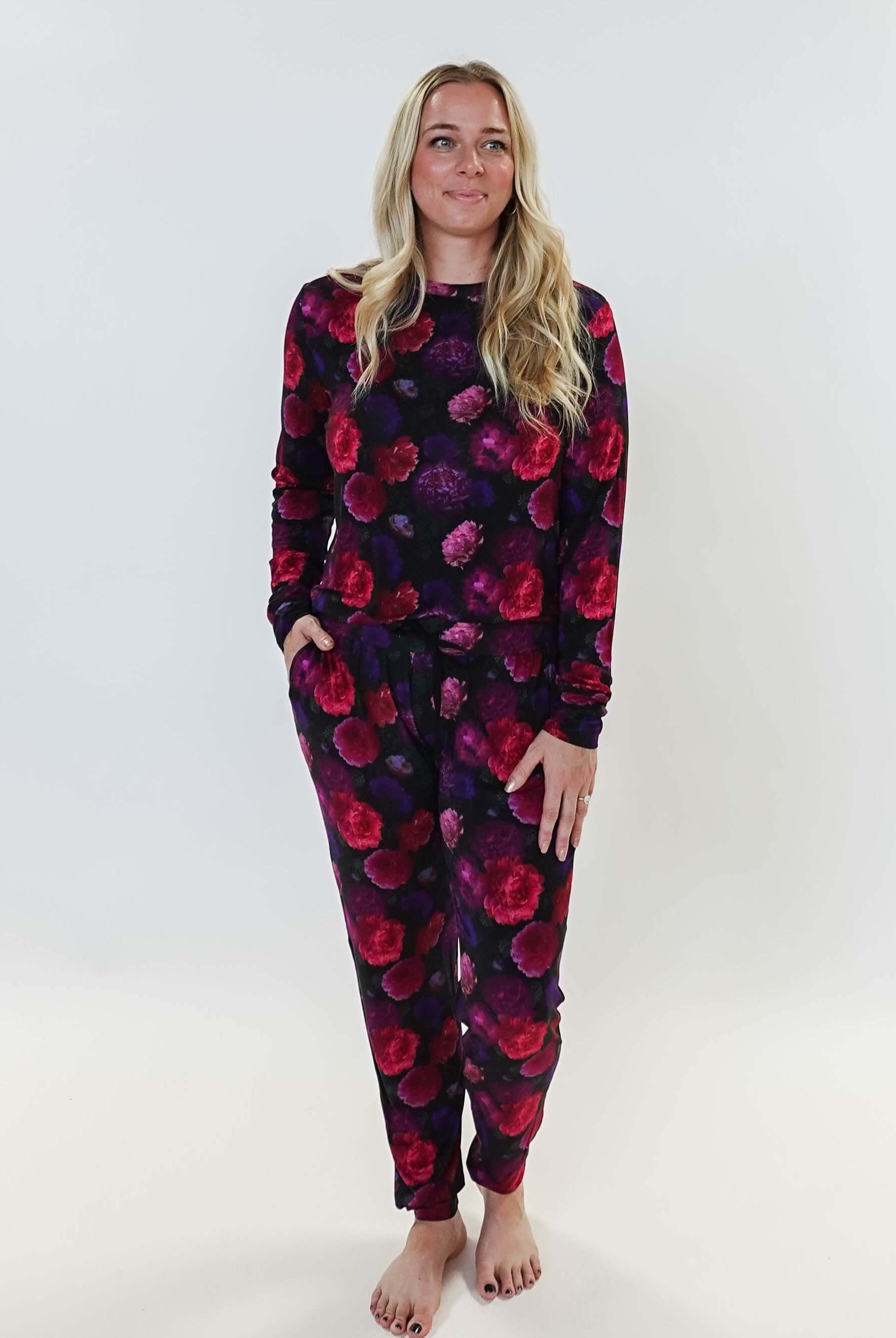 Winter Blossom Long Sleeve Jogger Bamboo PJ Set Women's Bamboo Loungewear Jogger Set Printed Floral GEORGIA RYLAN