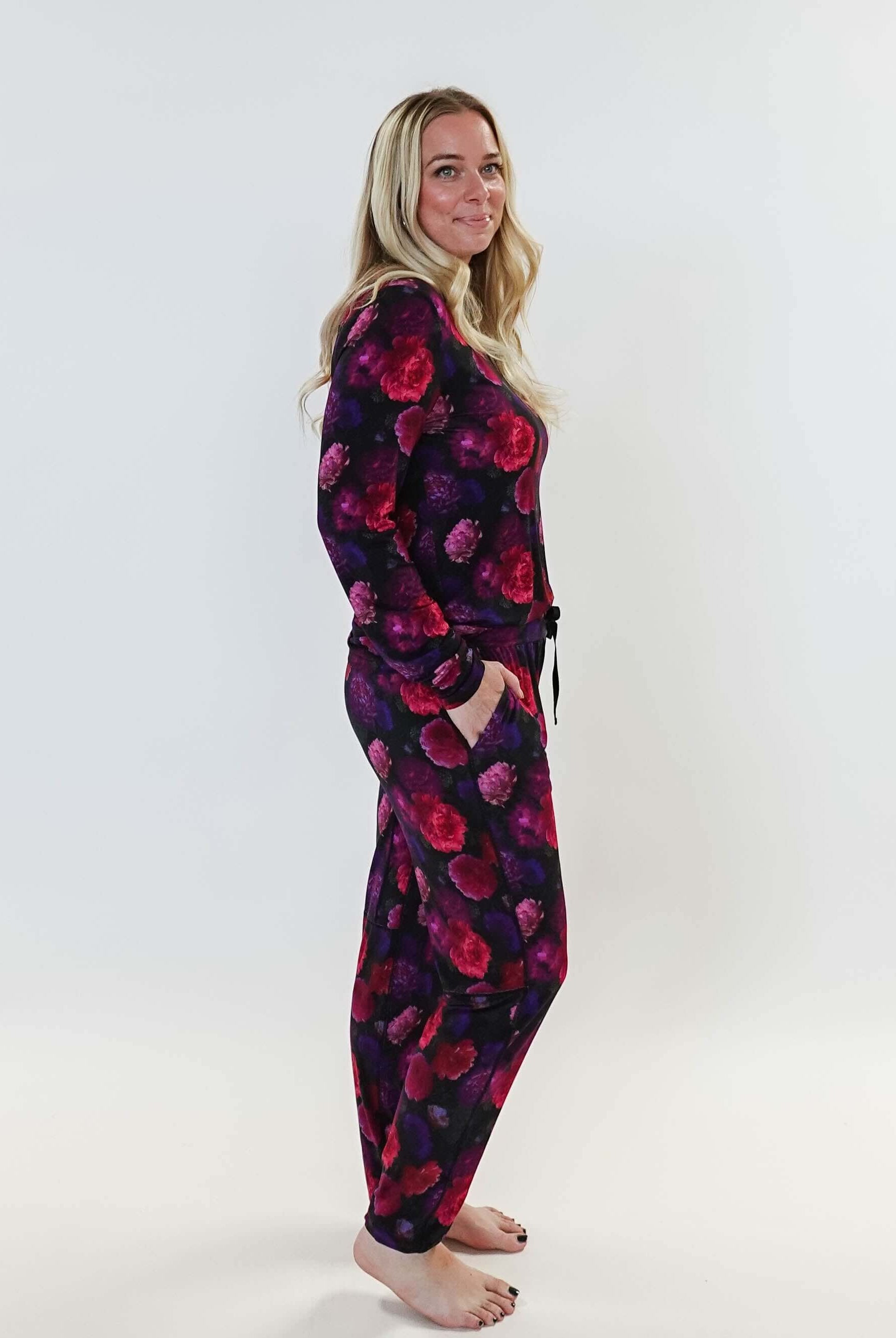 Winter Blossom Long Sleeve Jogger Bamboo PJ Set Women's Bamboo Loungewear Jogger Set Printed purple Floral GEORGIA RYLAN