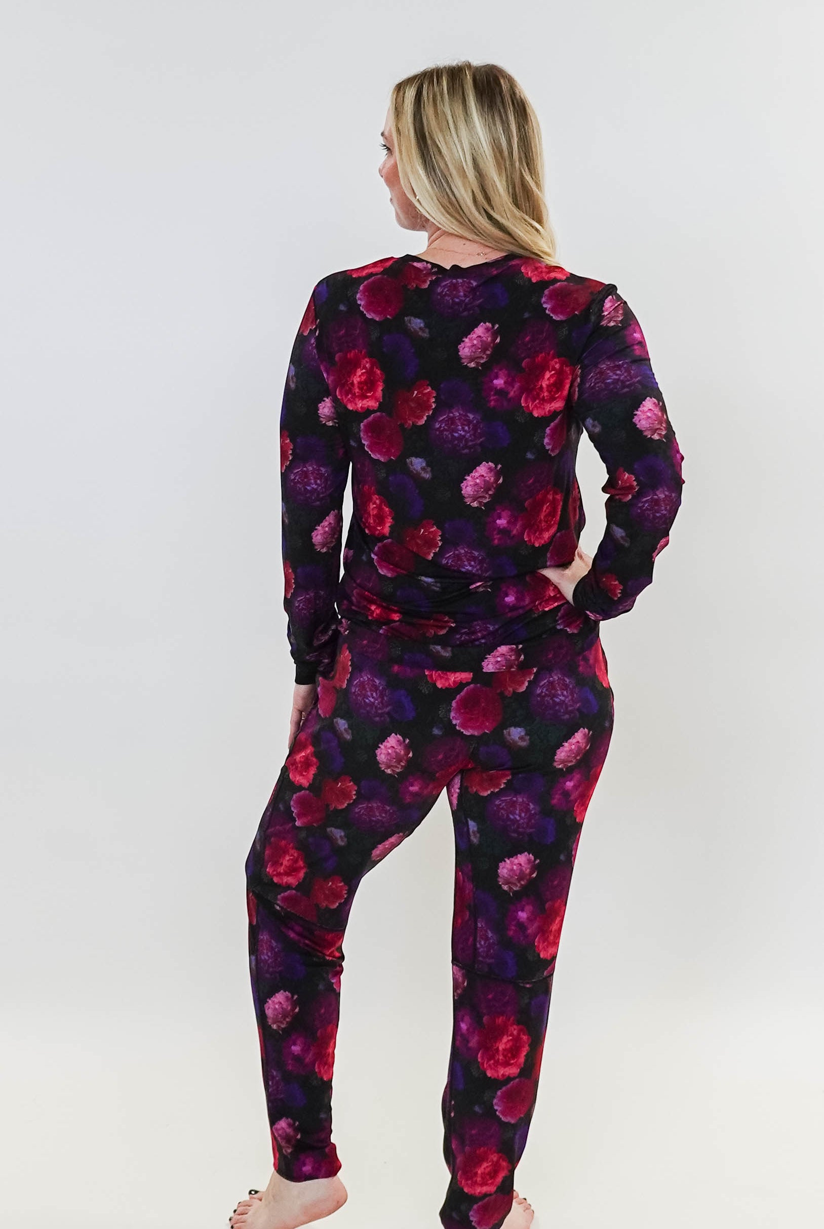 Winter Blossom Long Sleeve Jogger Bamboo PJ Set showcasing back