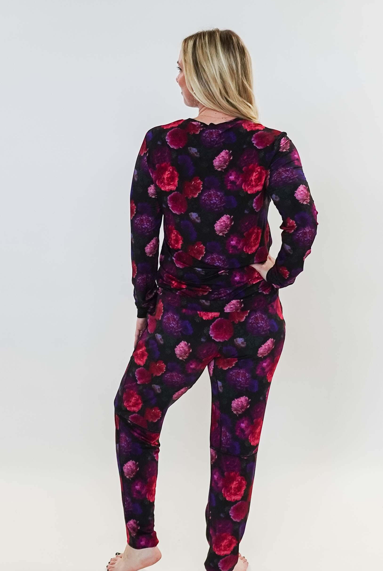 Winter Blossom Long Sleeve Jogger Bamboo PJ Set showcasing back