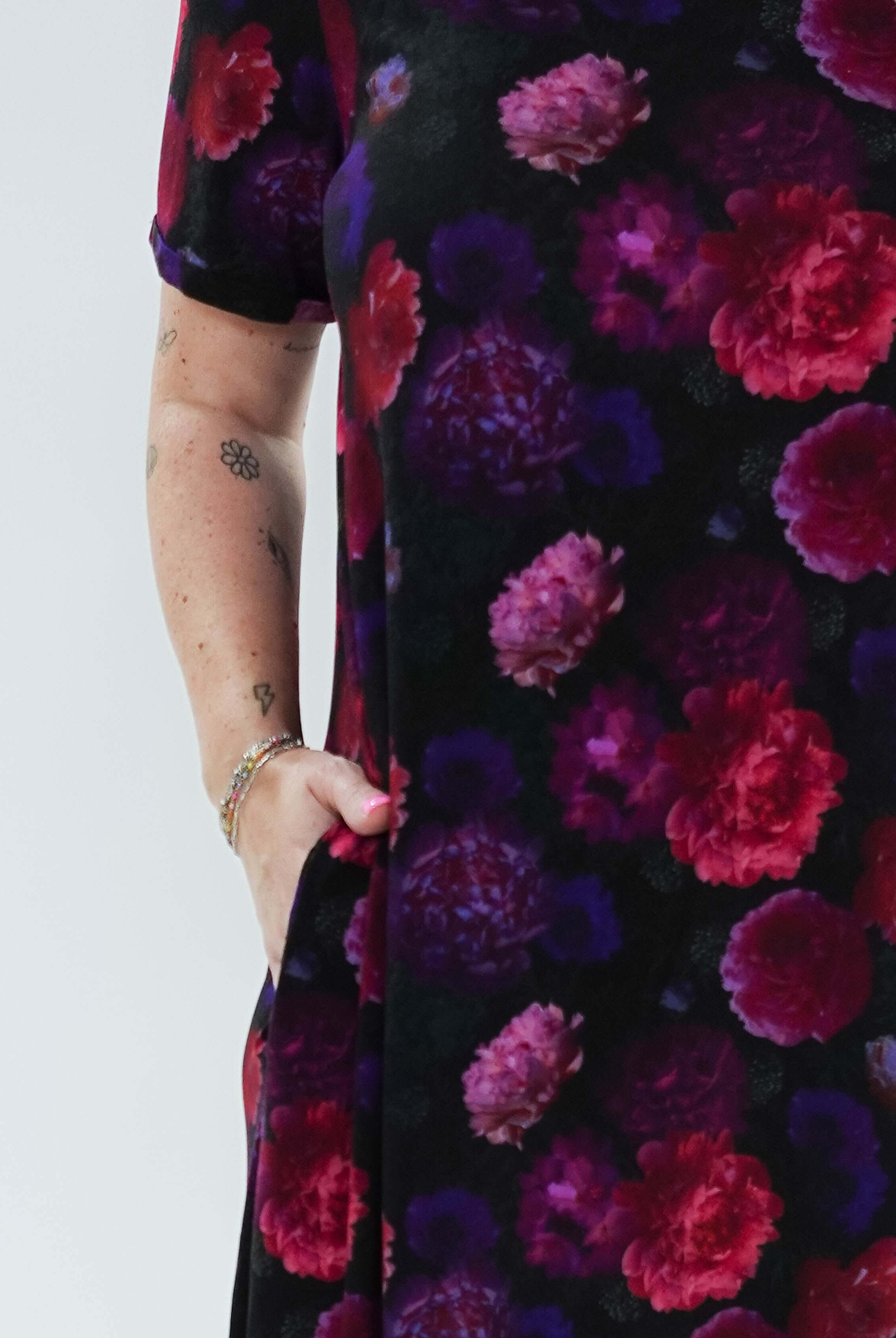 close up view of the print on the Winter Blossom V Neck Bamboo Nightshirt by Georgia Rylan