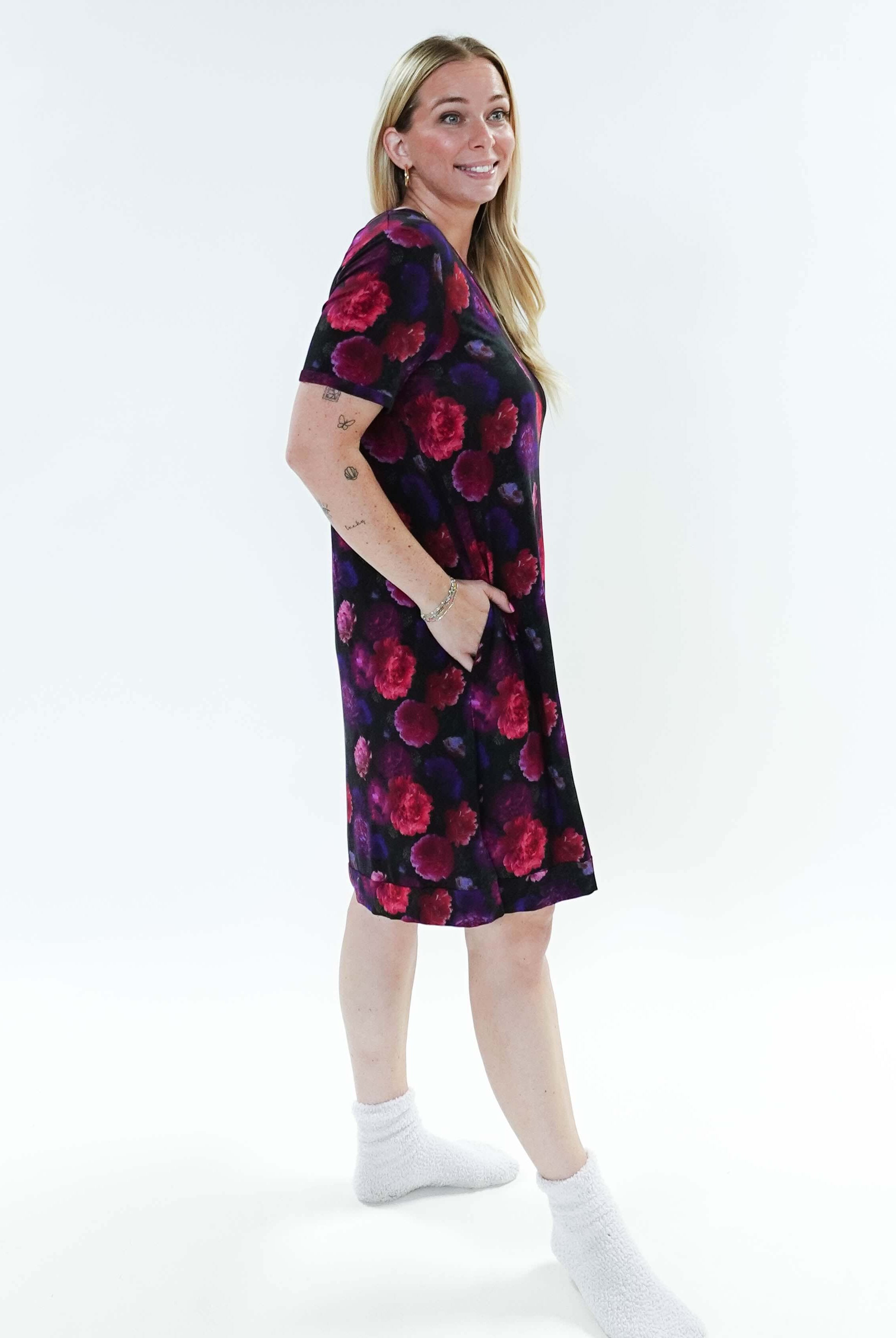 Winter Blossom V Neck Bamboo Nightshirt by Georgia Rylan