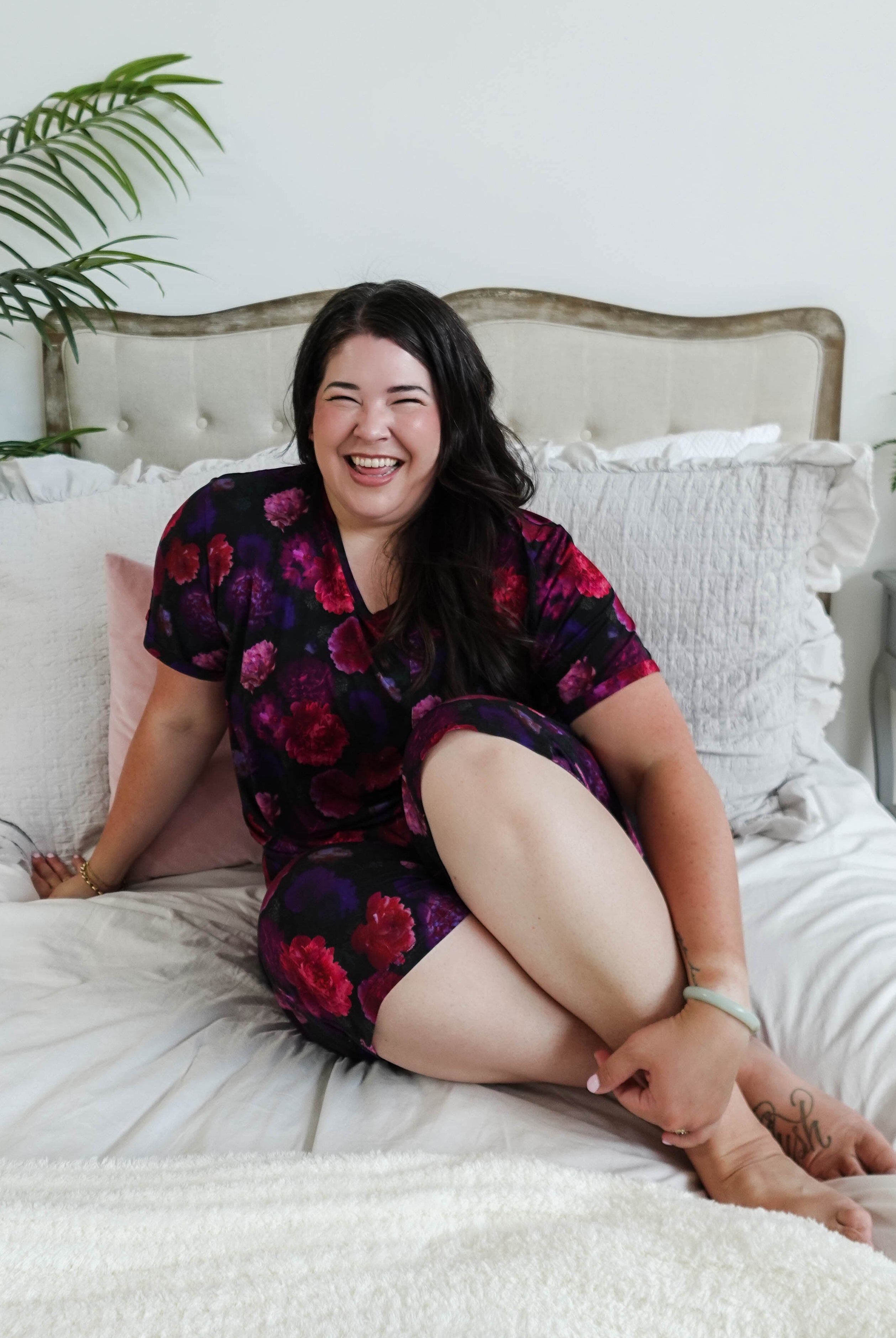 Winter Blossom Print Tee & Capri Bamboo PJ Set women's tee capri pajama set bamboo purple floral print GEORGIA RYLAN