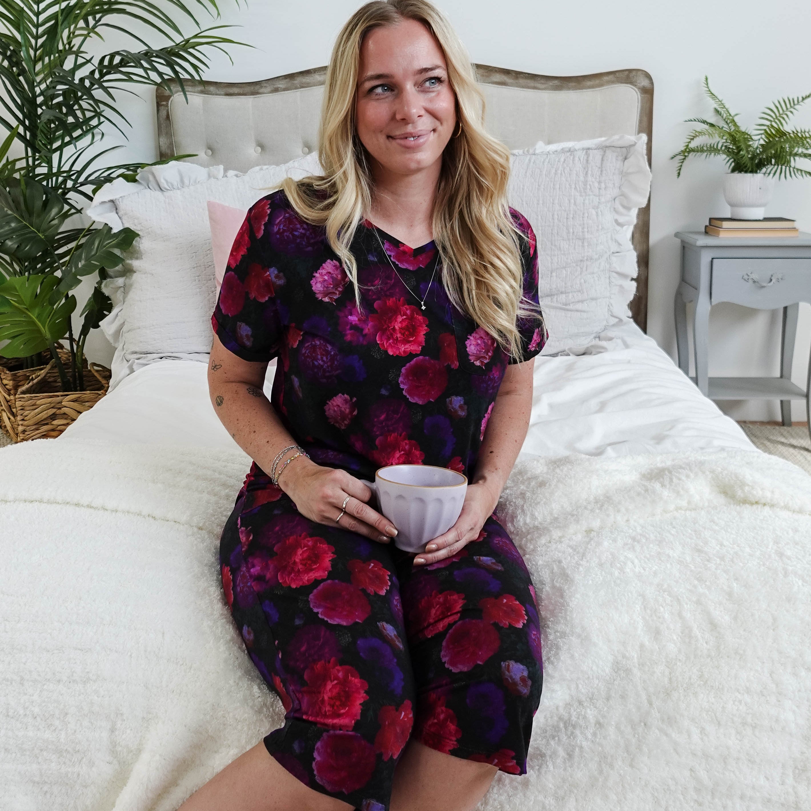 Winter Blossom Print Tee & Capri Bamboo PJ Set