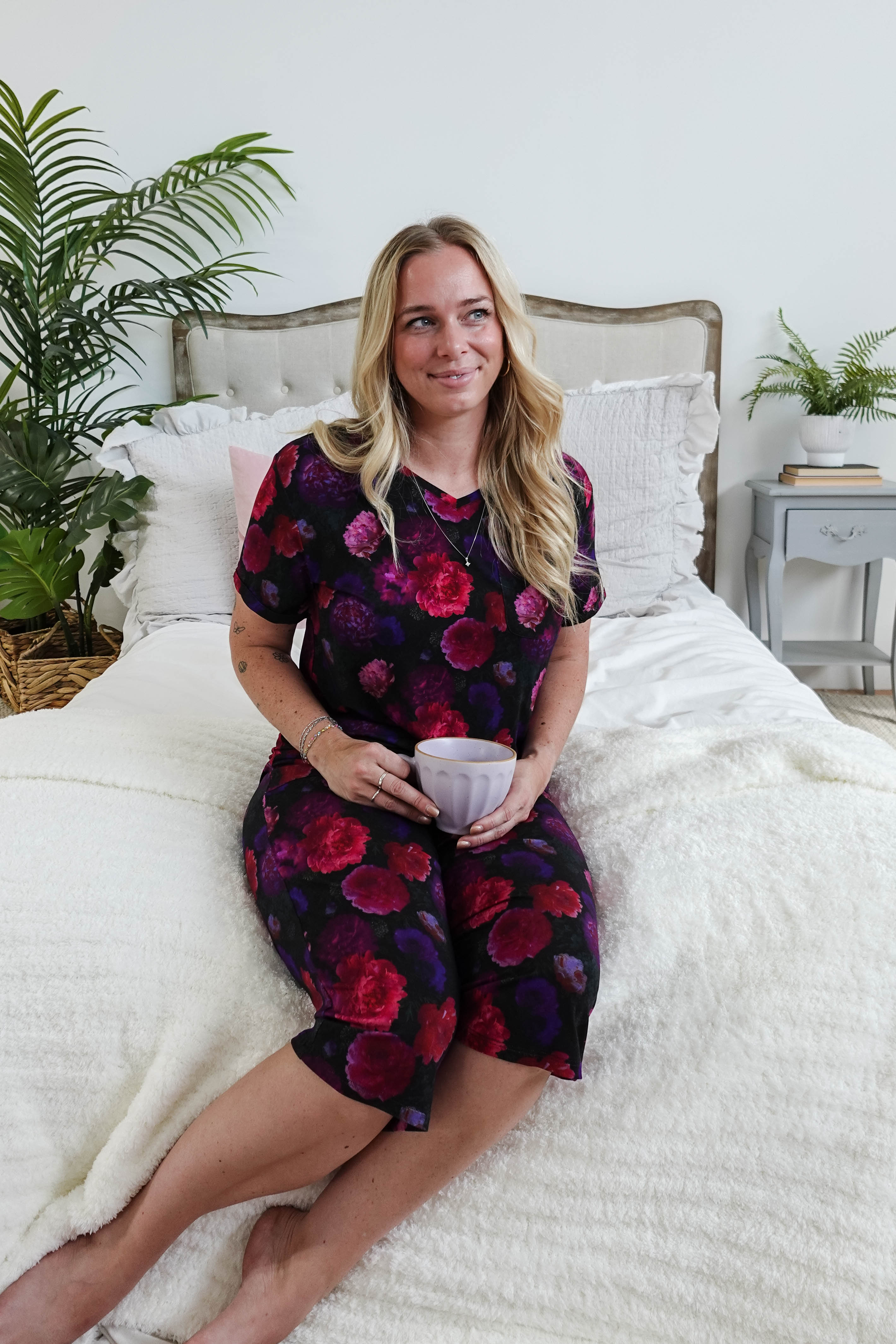 Winter Blossom Print Tee & Capri Bamboo PJ Set