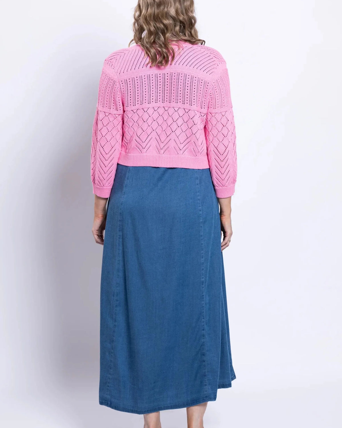 Aldi Cotton Pointelle Cardigan – Cropped 3/4 Sleeve Open - Front Shrug - Blue Sky Clothing Co - Cloud Nine Pajamas