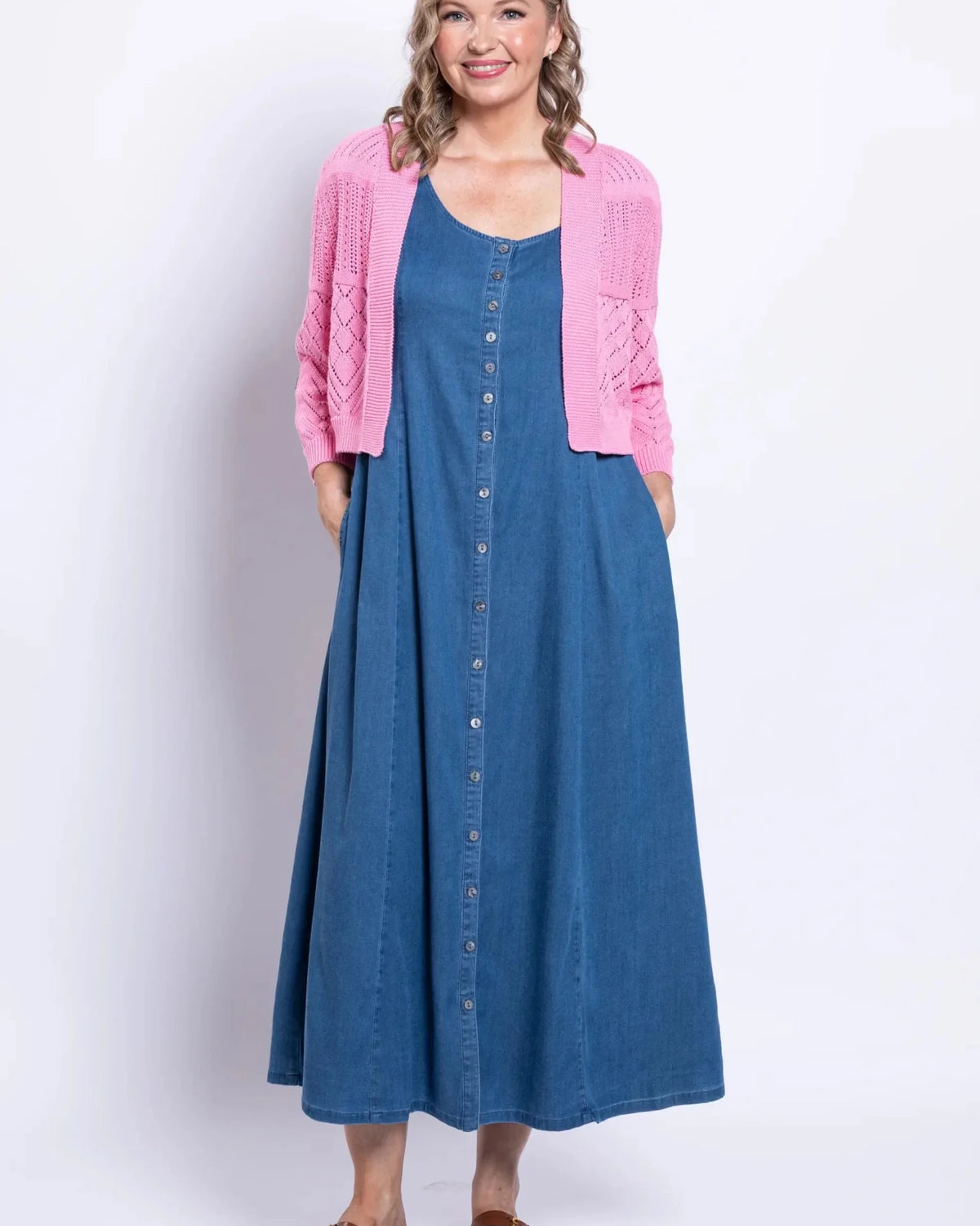 Aldi Cotton Pointelle Cardigan – Cropped 3/4 Sleeve Open - Front Shrug - Blue Sky Clothing Co - Cloud Nine Pajamas