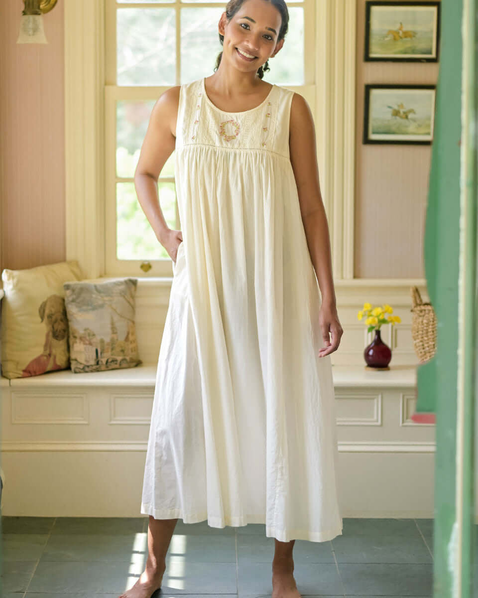 April Cornell Pocket Posies Cotton Nighty - Ecru
