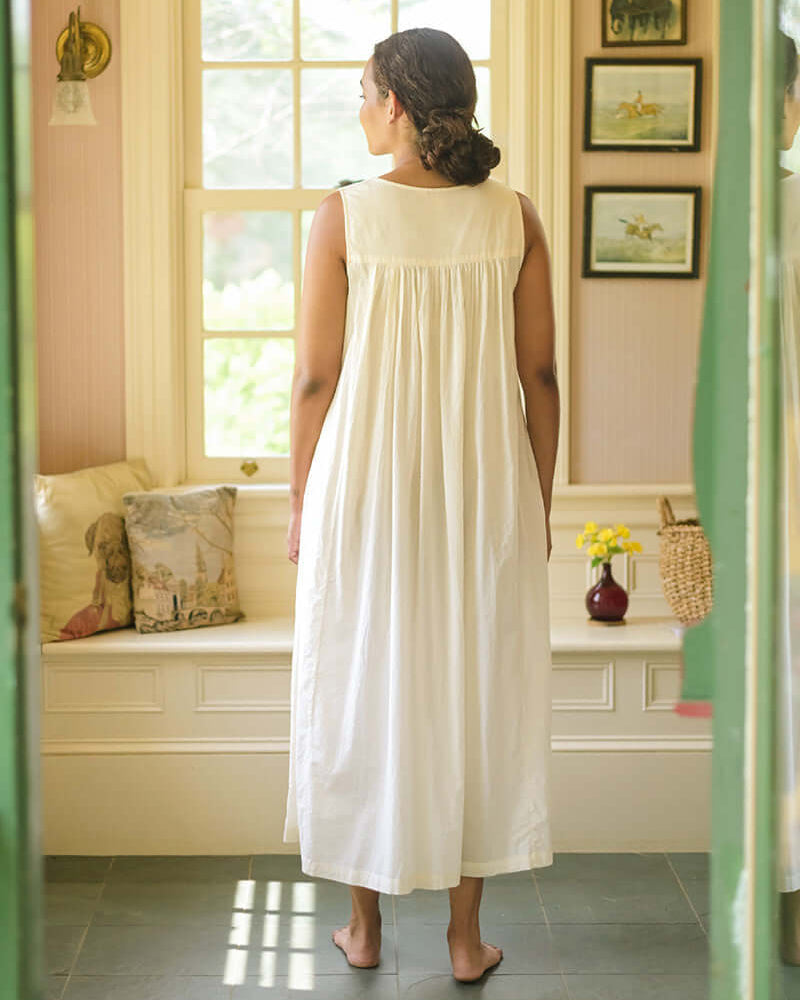 April Cornell Pocket Posies Cotton Nighty - Ecru showing the back on a model