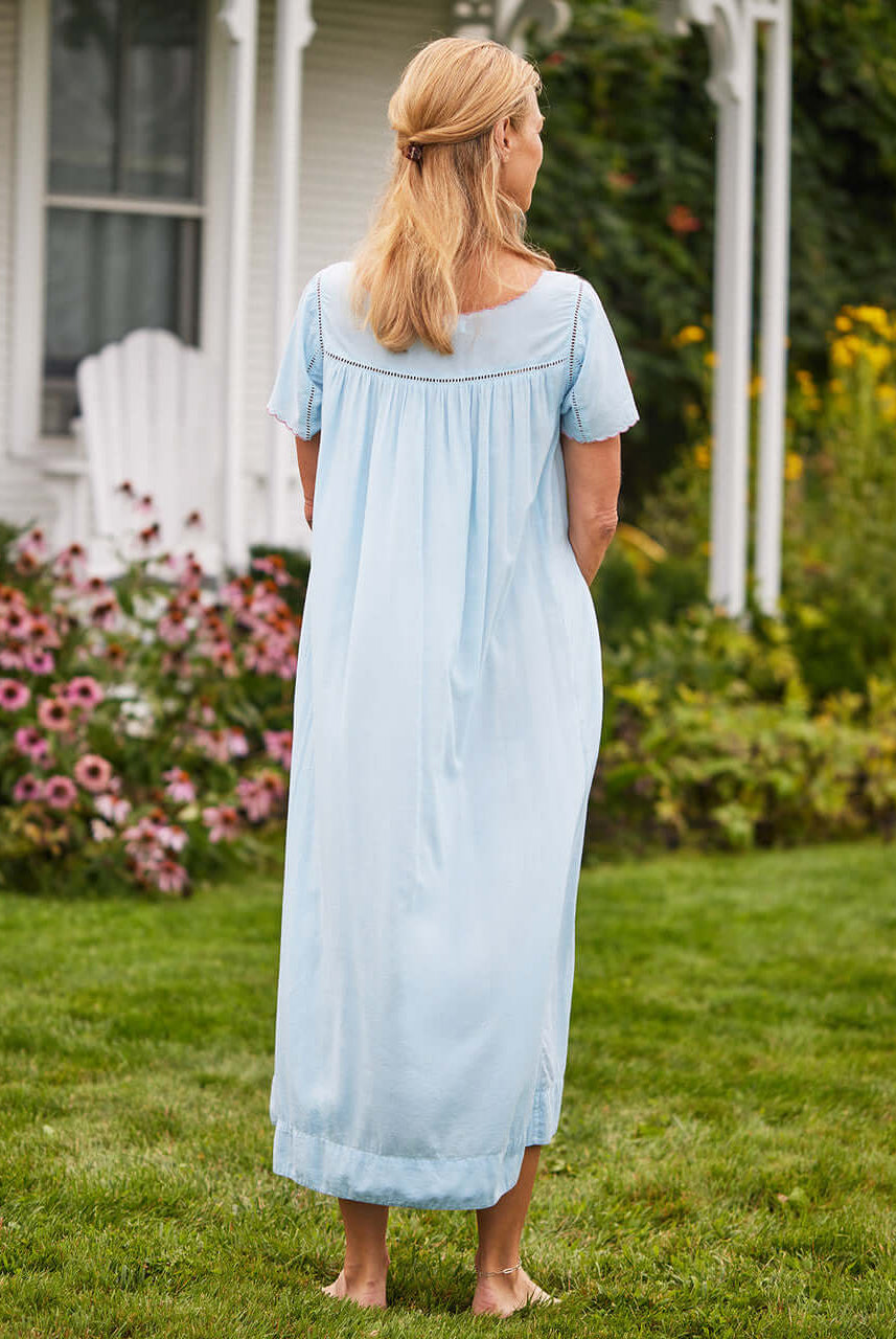 women's cotton modal nightgown in light blue with embroidery April Cornell