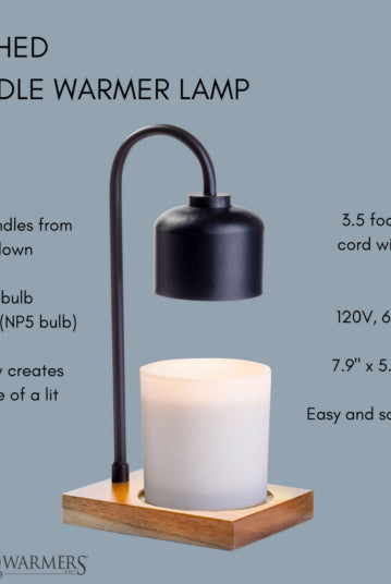 Candle Warmers Etc. Arched Lamp Black and Wood benefits graphic view — Cloud Nine Pajamas Edmonton