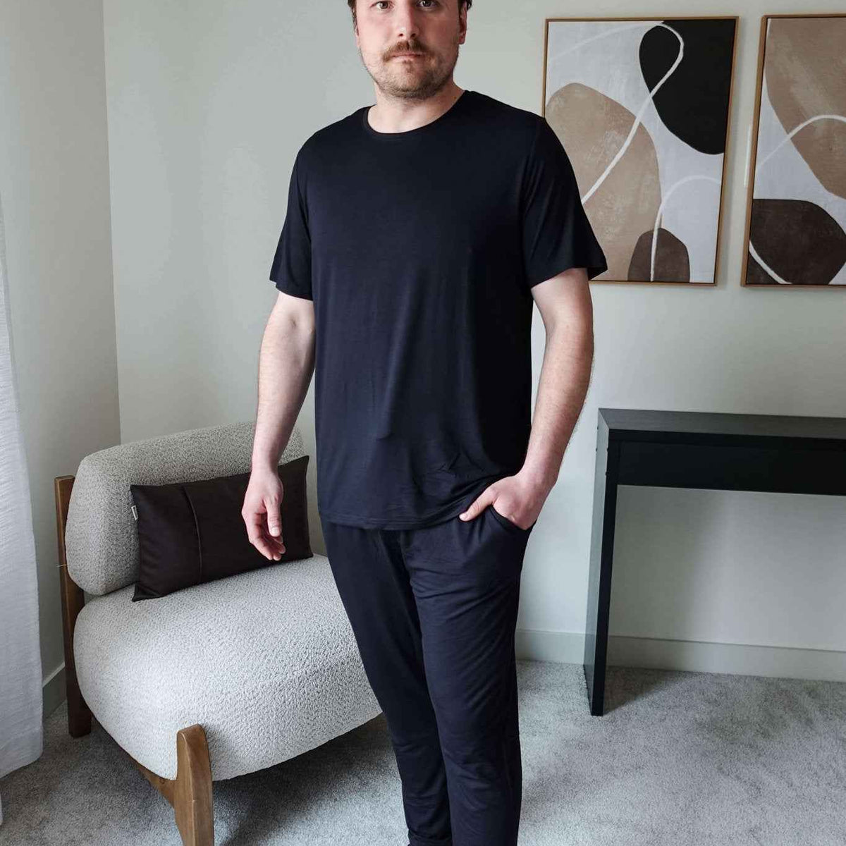 Bob's Sleepwear Co. Men's Bamboo Cooling Short Sleeve Sleep Tee in Black