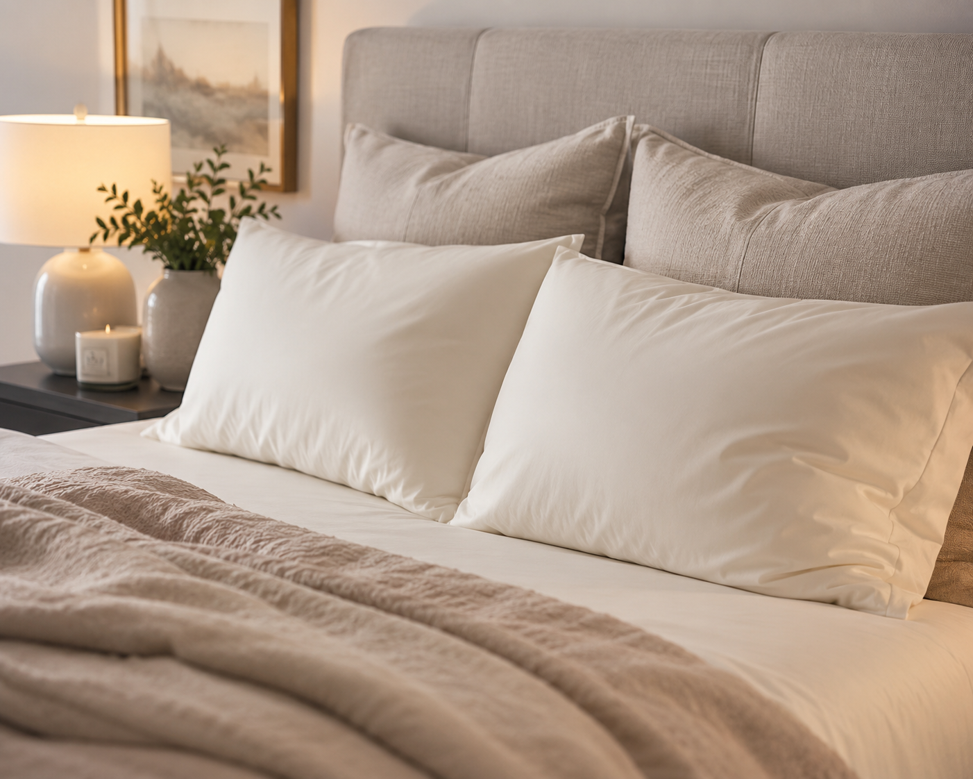 Georgia Rylan Bamboo Pillowcase lifestyle on bed white — Cloud Nine Pajamas Edmonton