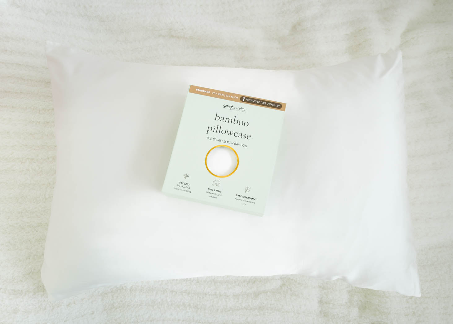 Georgia Rylan Bamboo Pillowcase Standard size white OEKO-TEX certified — Cloud Nine Pajamas Edmonton