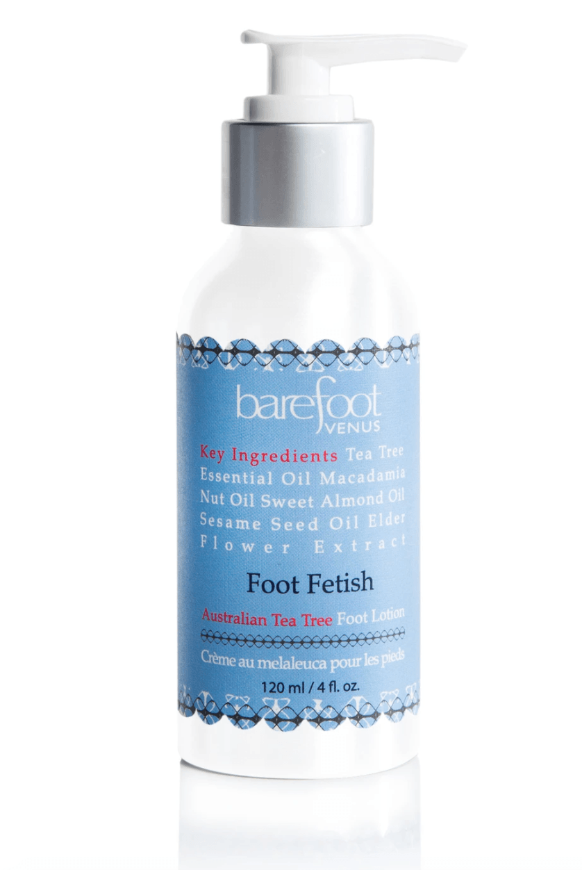 Barefoot Venus Foot Fetish lotion in pump bottle with peppermint and tea tree oil