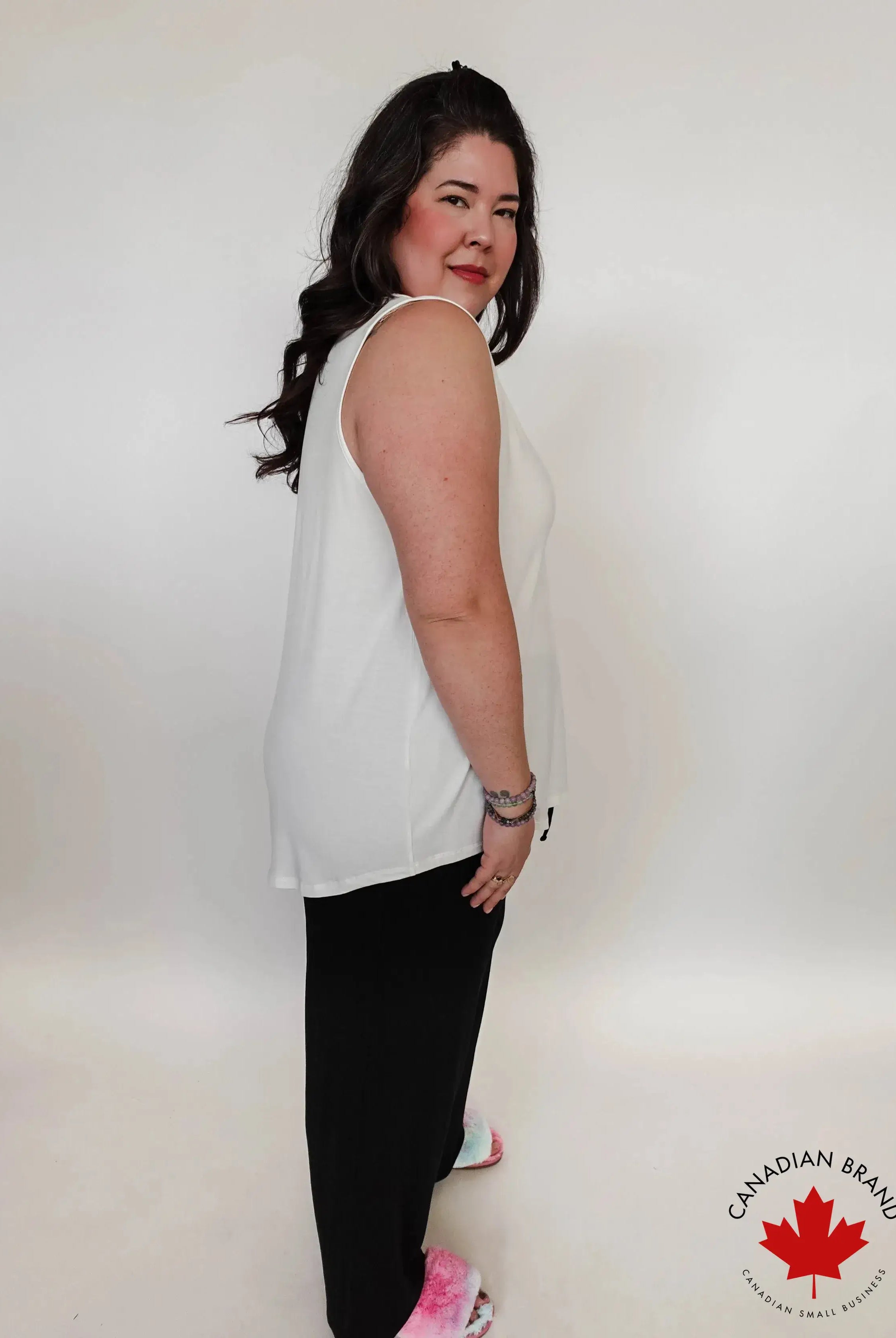 Essential Basic Bamboo Wide Strap Tank Top | Georgia Rylan side view