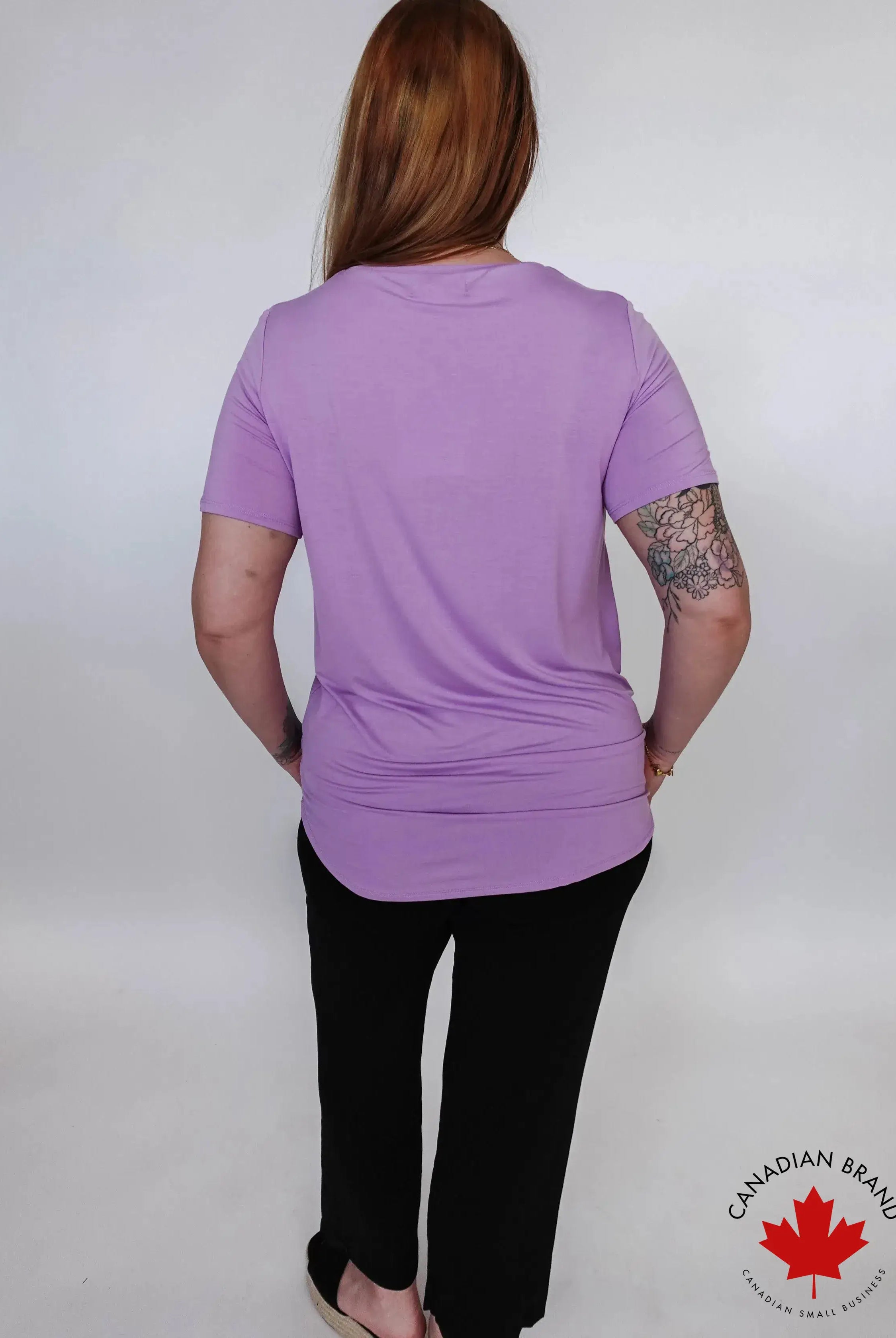 Essential Basic Bamboo Short Sleeve Tee in lilac - back view