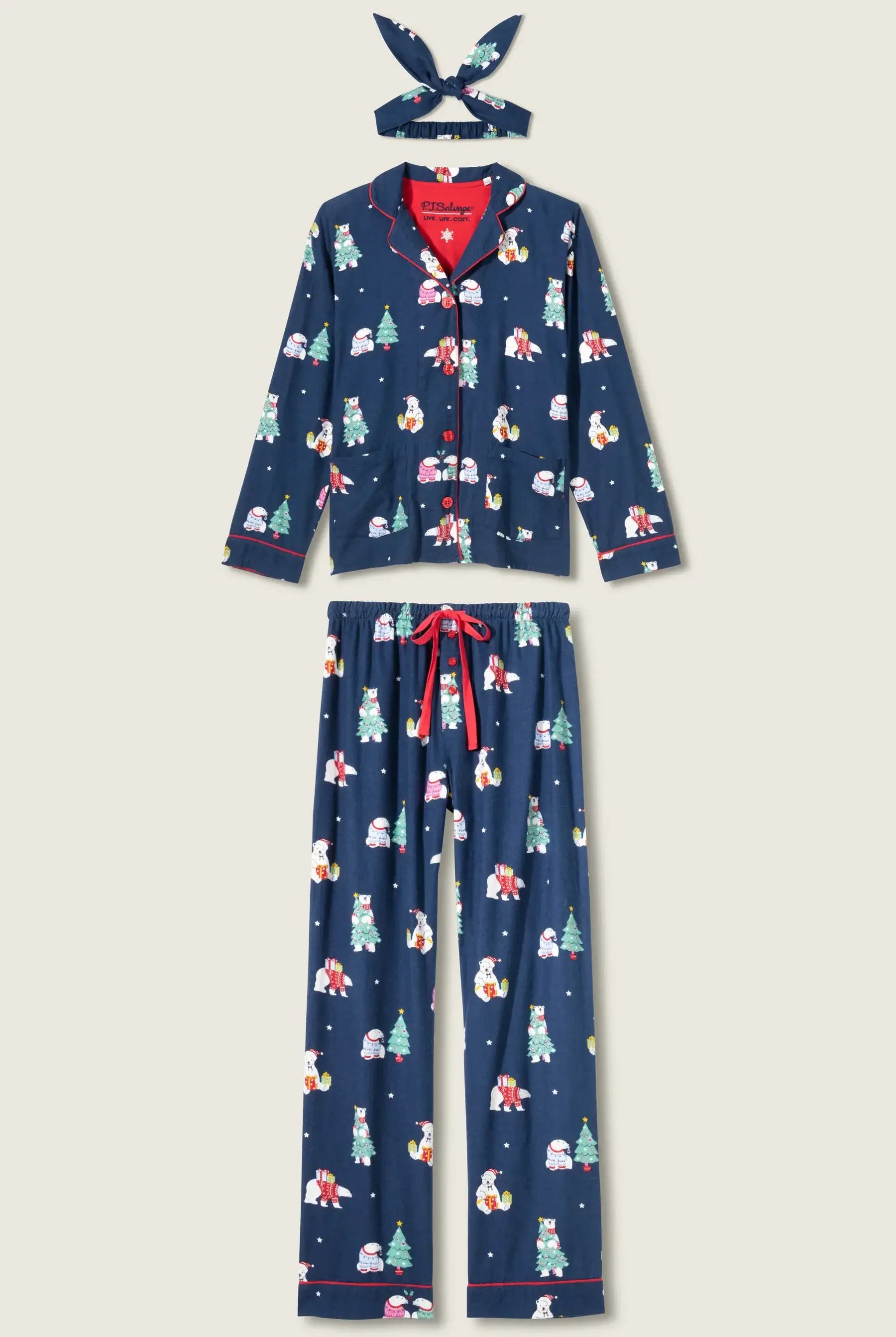 Bearly Awake 3-Piece Flannel PJ Set | Polar Bear Print & Headband PJ Salvage Canada