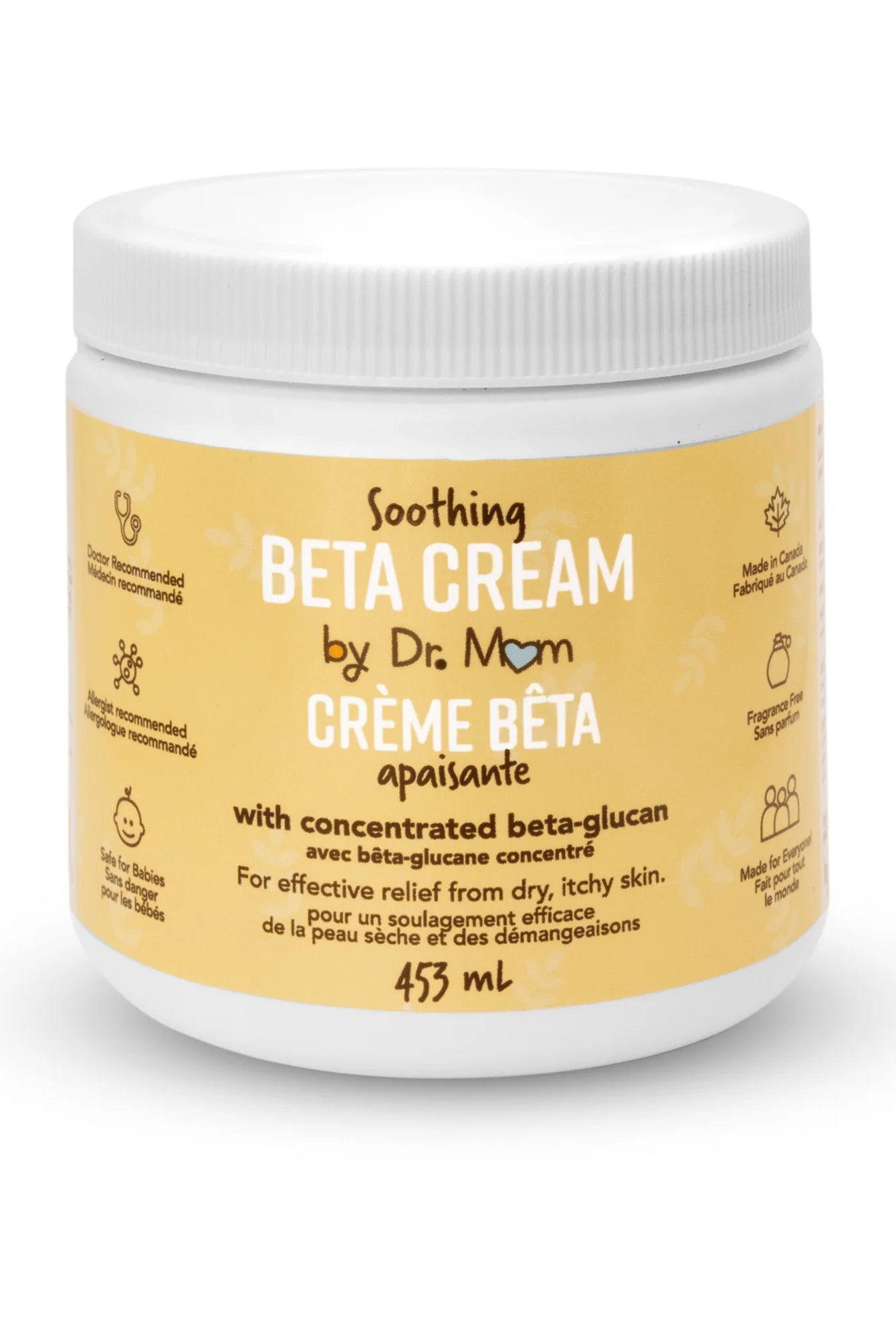 Jar of Soothing Beta Cream by Dr. Mom on a white background