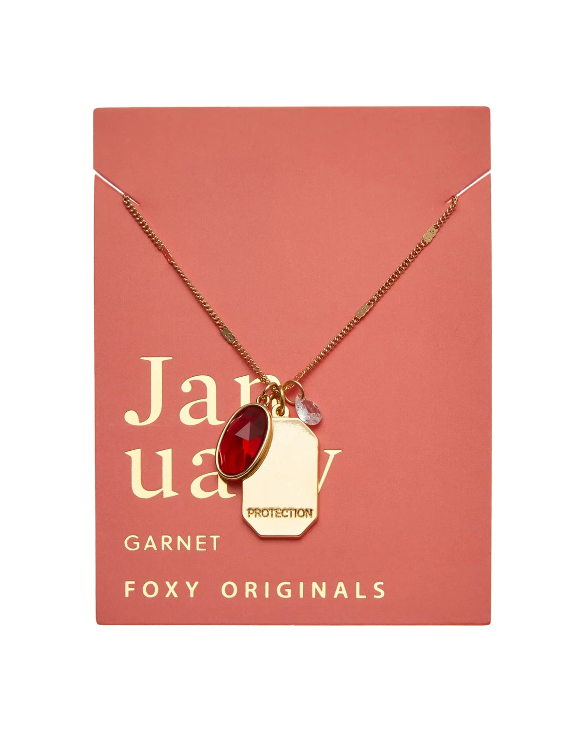 Foxy Originals Birthstone Charm Necklace, 14K gold plated oval birthstone with intention word — Cloud Nine Pajamas Edmonton