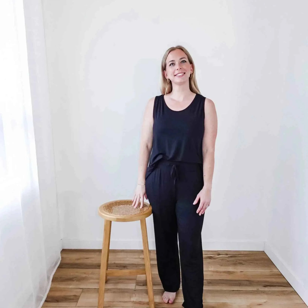 Georgia Rylan Women's Bamboo Tank Top and Straight Leg Pant Lounge Set in Black