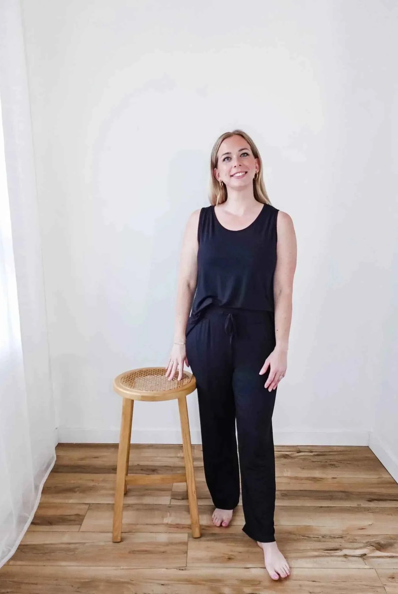 Georgia Rylan Women's Bamboo Tank Top and Straight Leg Pant Lounge Set in Black