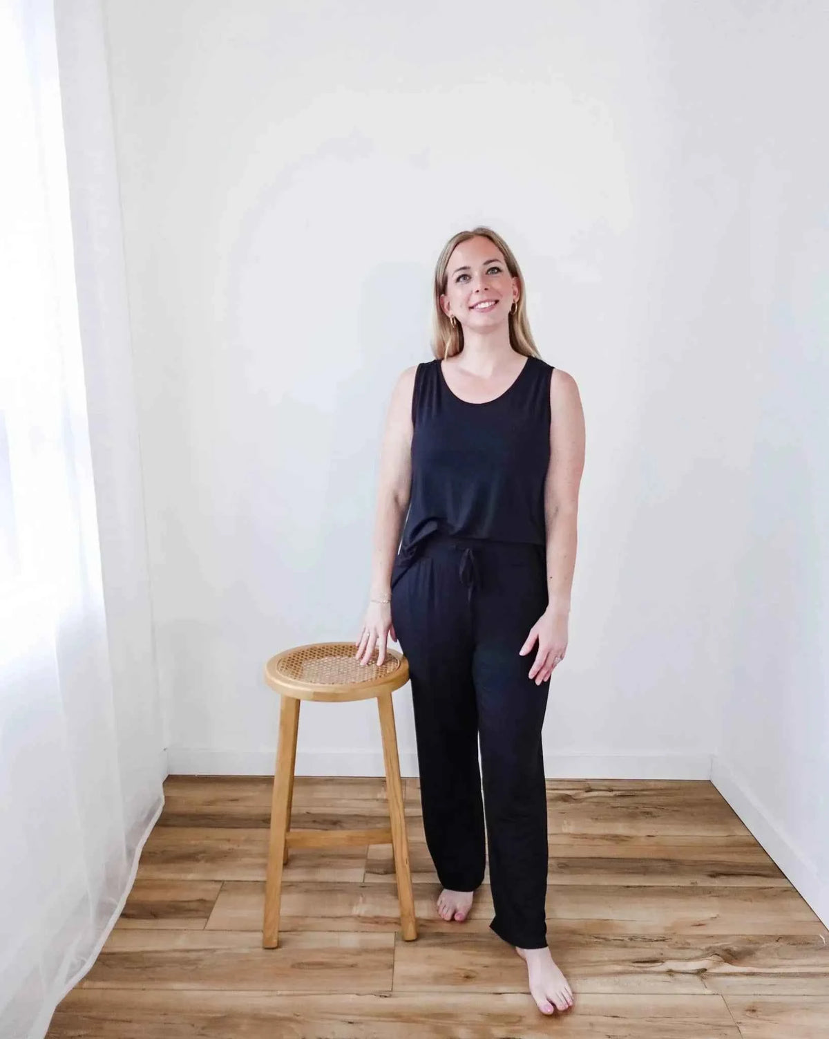 Georgia Rylan Women's Bamboo Tank Top and Straight Leg Pant Lounge Set in Black