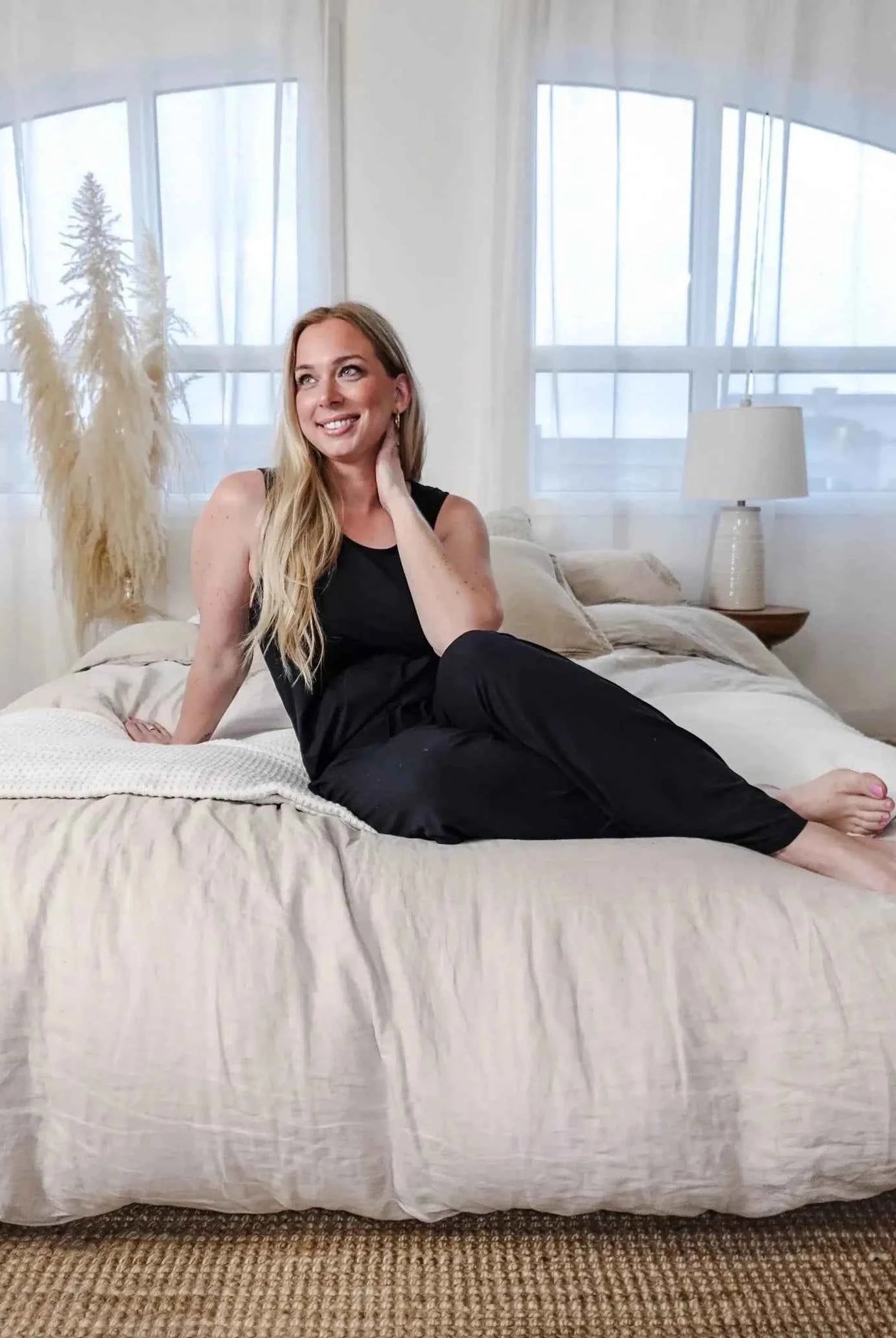 Georgia Rylan Women's Bamboo Tank Top and Straight Leg Pant Lounge Set in Black