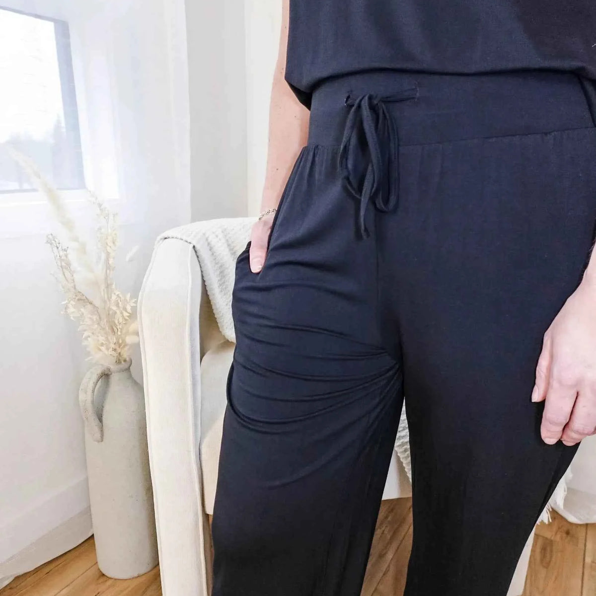 Georgia Rylan Women's Bamboo Tank Top and Straight Leg Pant Lounge Set in Black