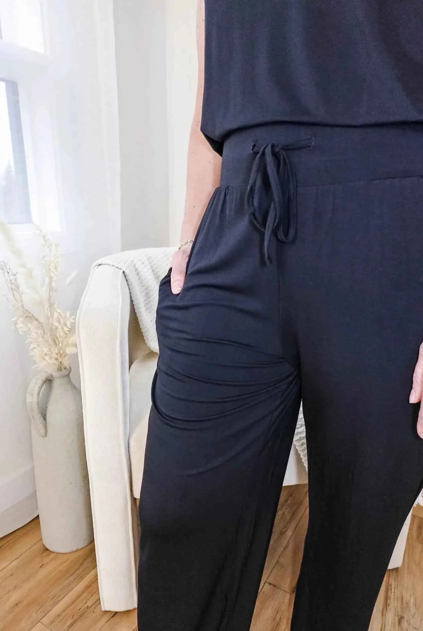 Georgia Rylan Women's Bamboo Tank Top and Straight Leg Pant Lounge Set in Black