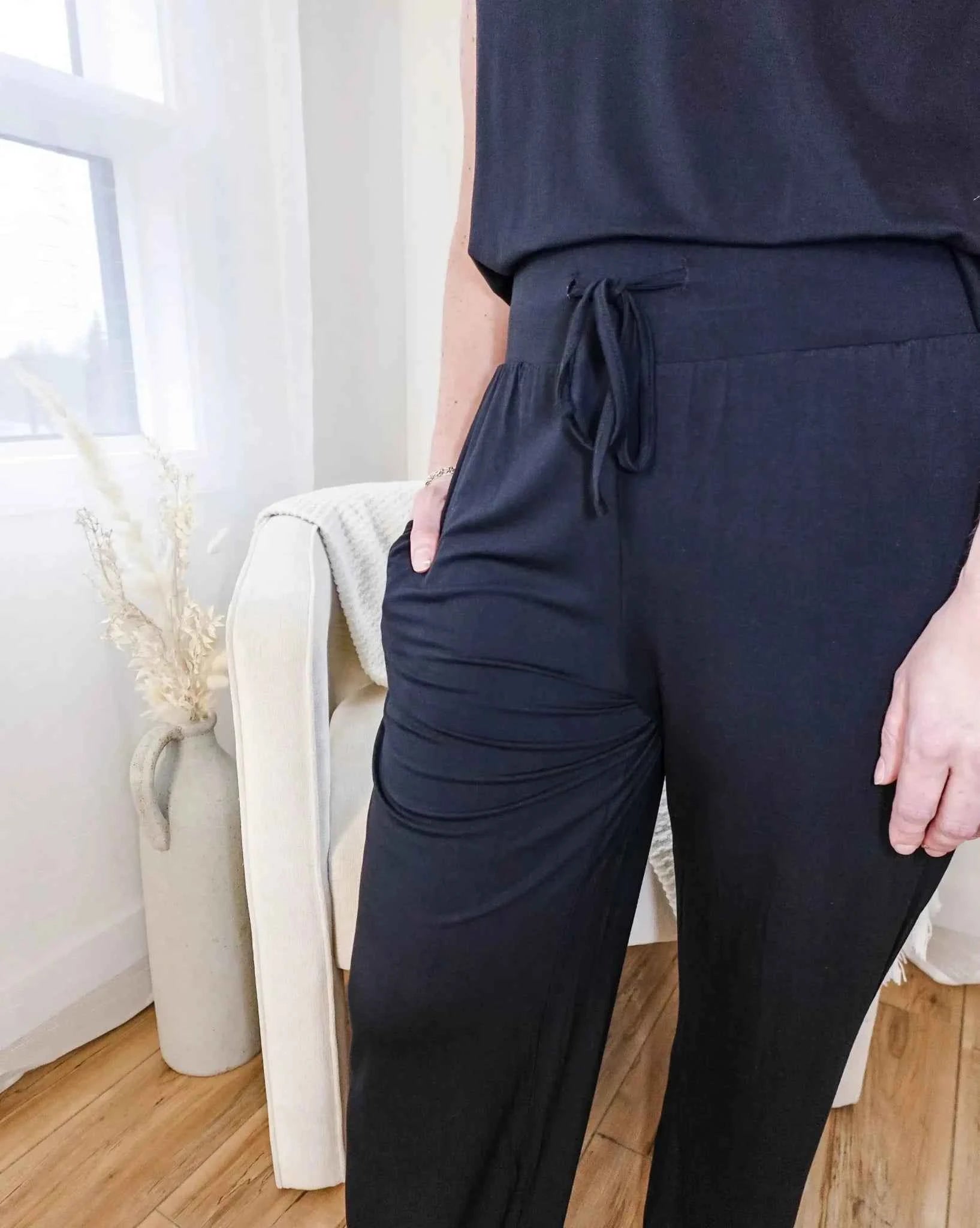 Georgia Rylan Women's Bamboo Tank Top and Straight Leg Pant Lounge Set in Black