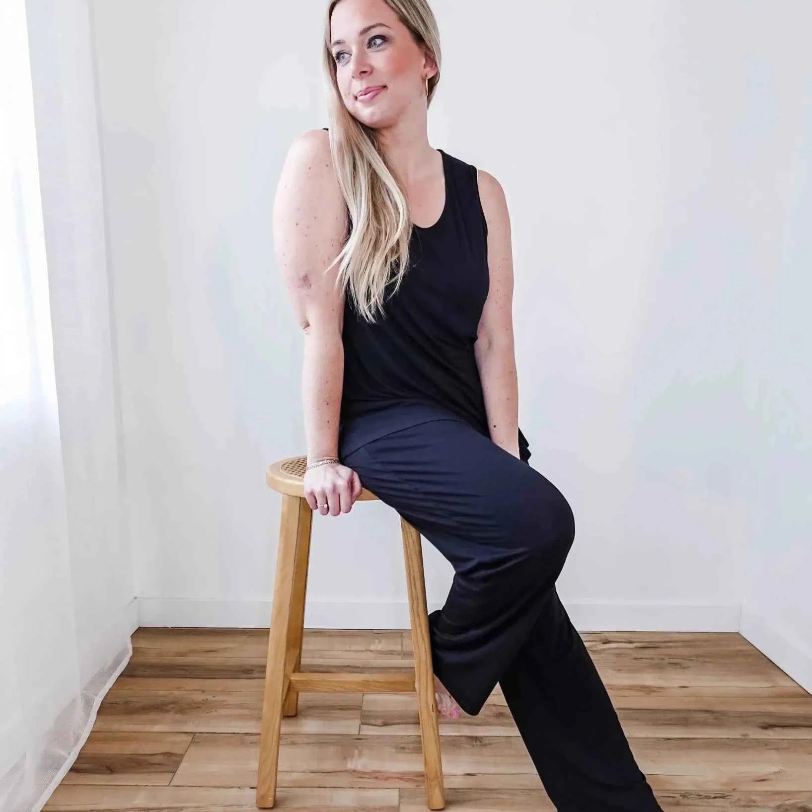 Georgia Rylan Women's Bamboo Tank Top and Straight Leg Pant Lounge Set in Black