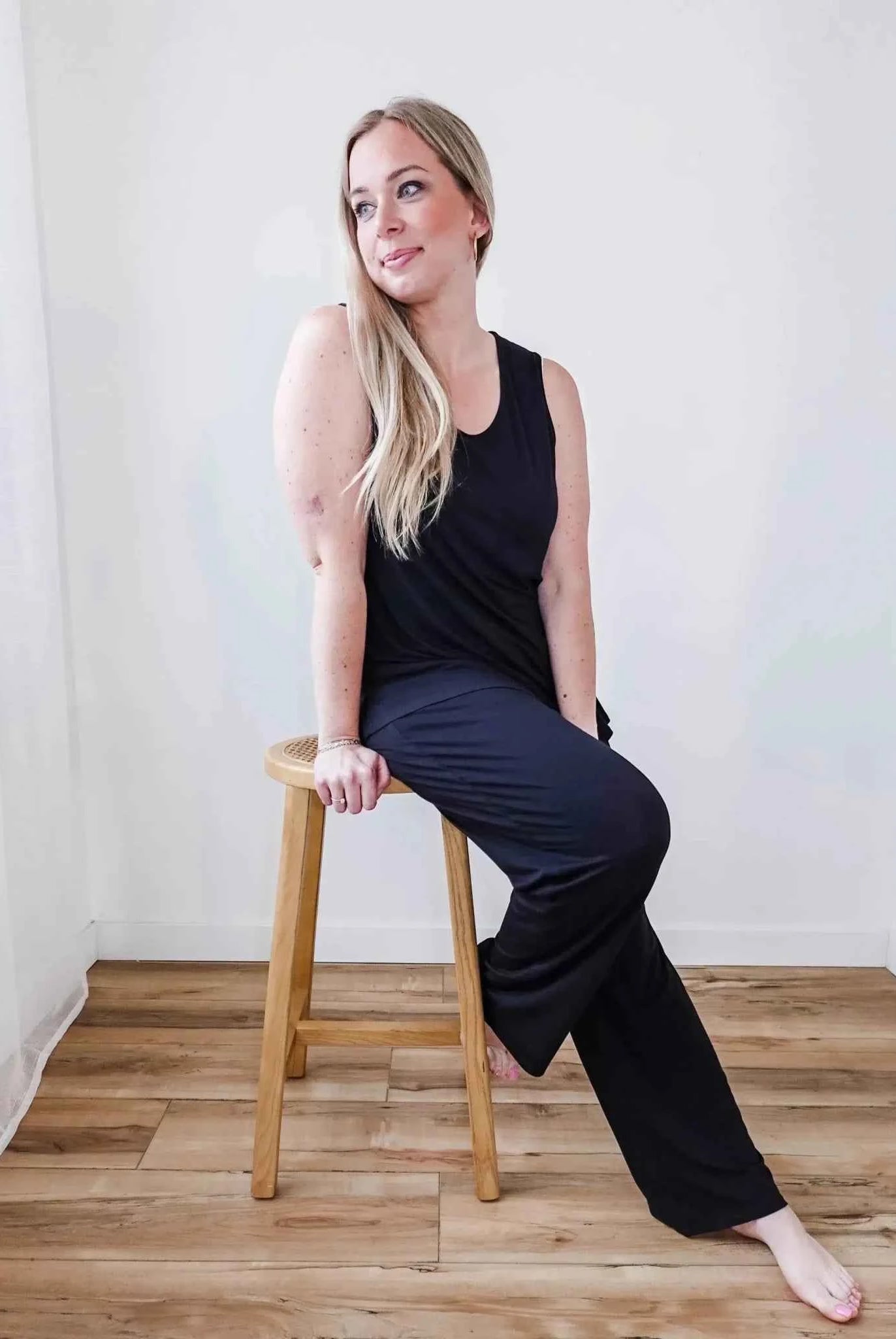 Georgia Rylan Women's Bamboo Tank Top and Straight Leg Pant Lounge Set in Black