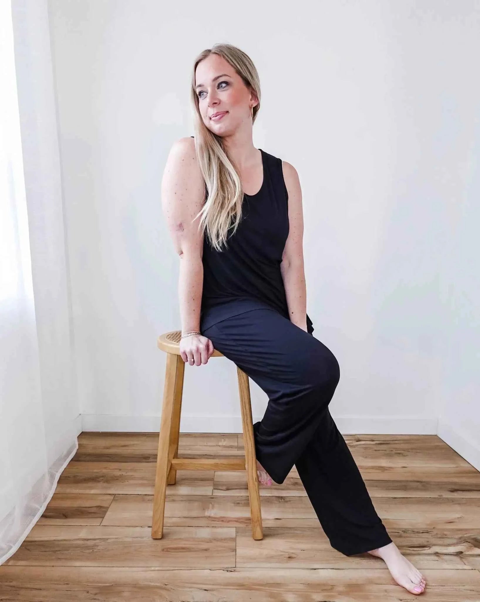 Georgia Rylan Women's Bamboo Tank Top and Straight Leg Pant Lounge Set in Black